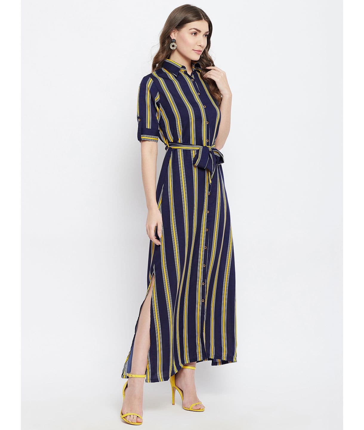 Collar Buttoned Down Shirt Maxi Dress - Uptownie