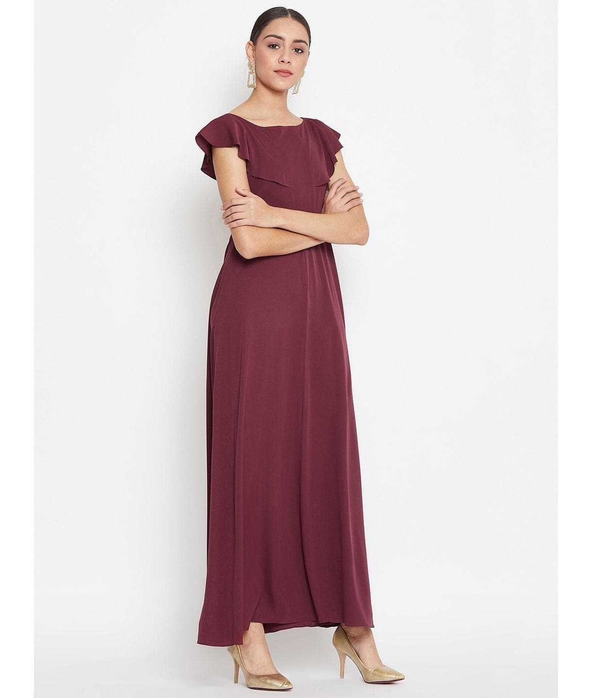 Flared Ruffle Maxi Gown - Uptownie