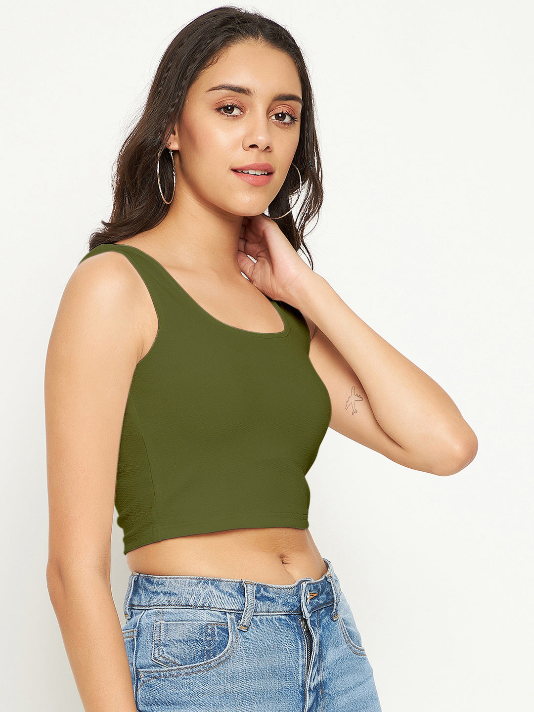 Cotton Stretchable Basic Round Neck Crop Top - Uptownie