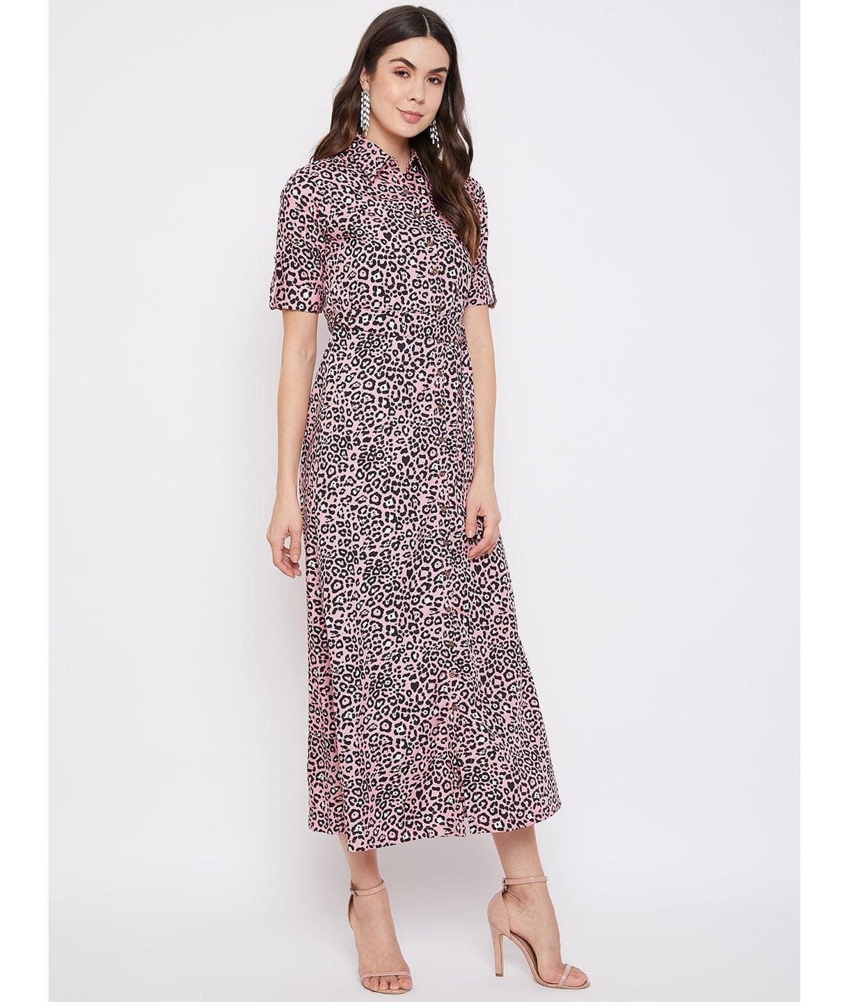 Collar Buttoned Down Shirt Maxi Dress - Uptownie