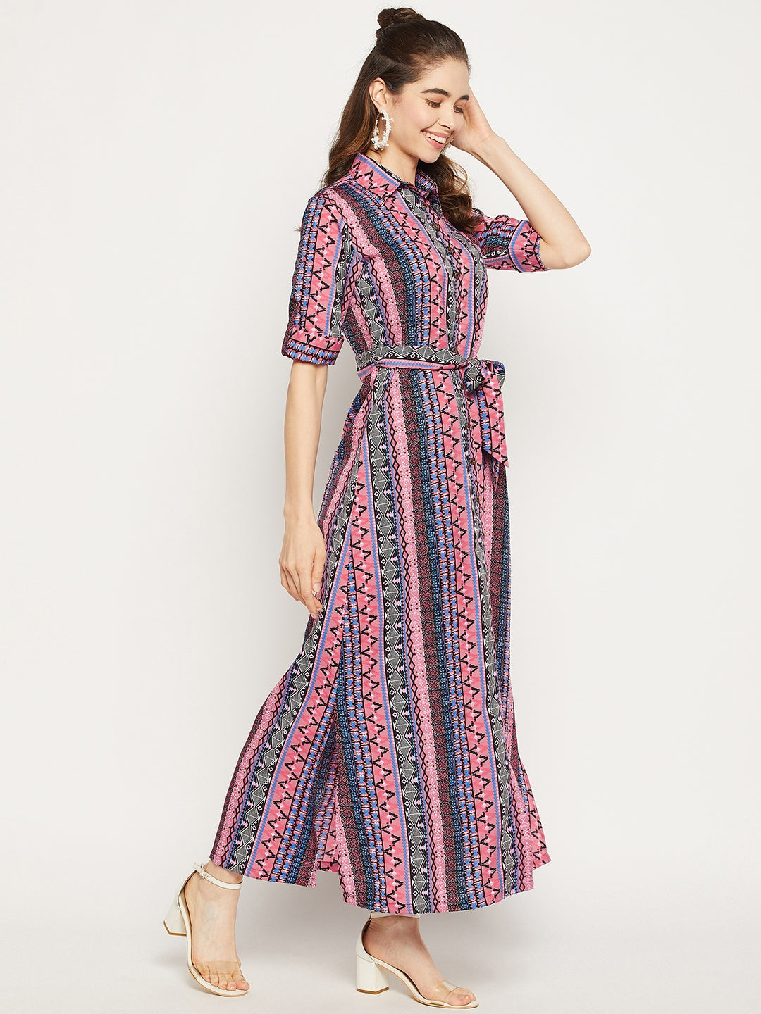 Collar Buttoned Down Shirt Maxi Dress - Uptownie
