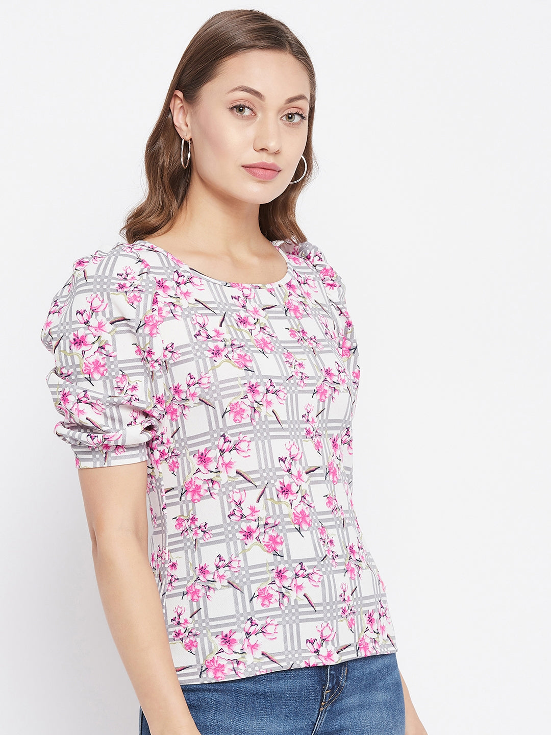 Cotton Floral Stretchable Puff Sleeve Top - Uptownie