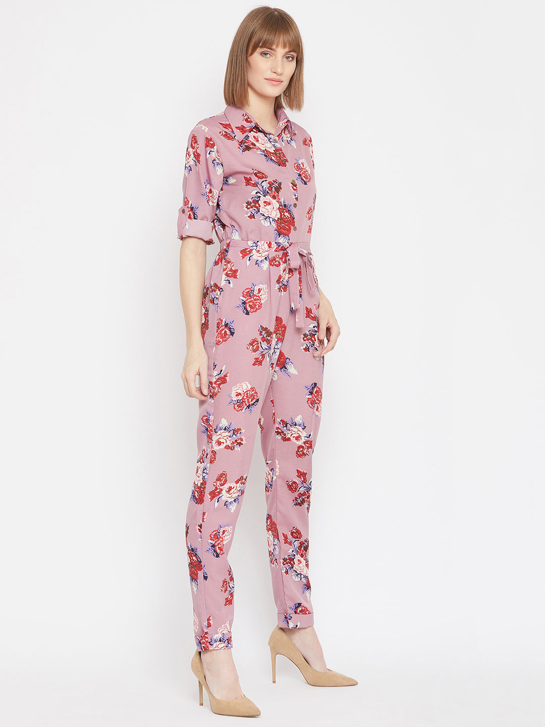 Floral Roll Up Jumpsuit - Uptownie