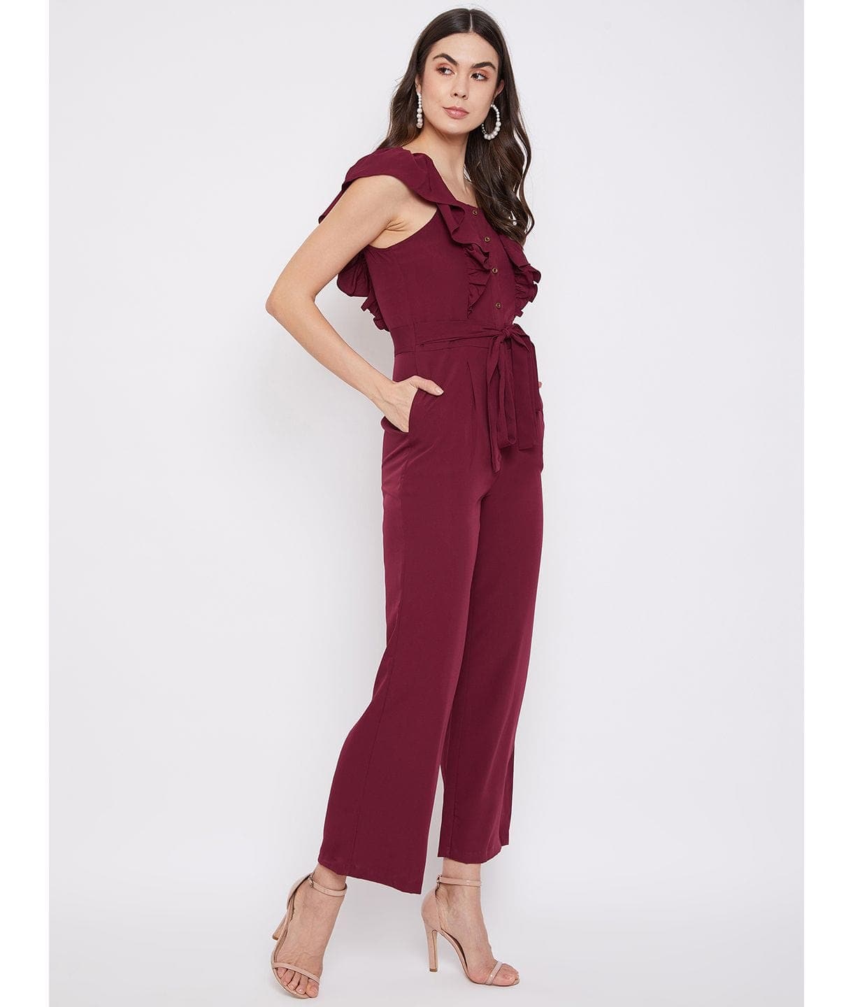 Short Ruffle Sleeved Jumpsuit - Uptownie