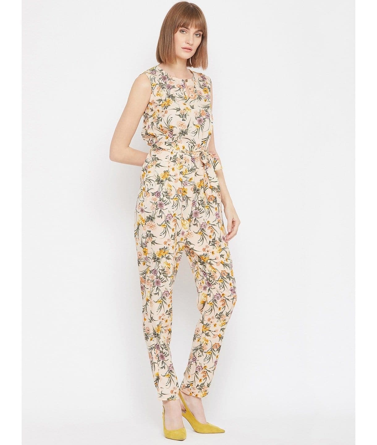 Floral Keyhole Jumpsuit with Belt - Uptownie
