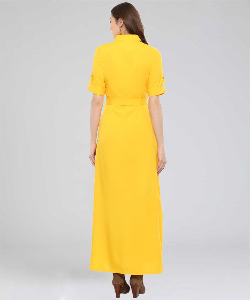 Collar Buttoned Down Shirt Maxi Dress - Uptownie