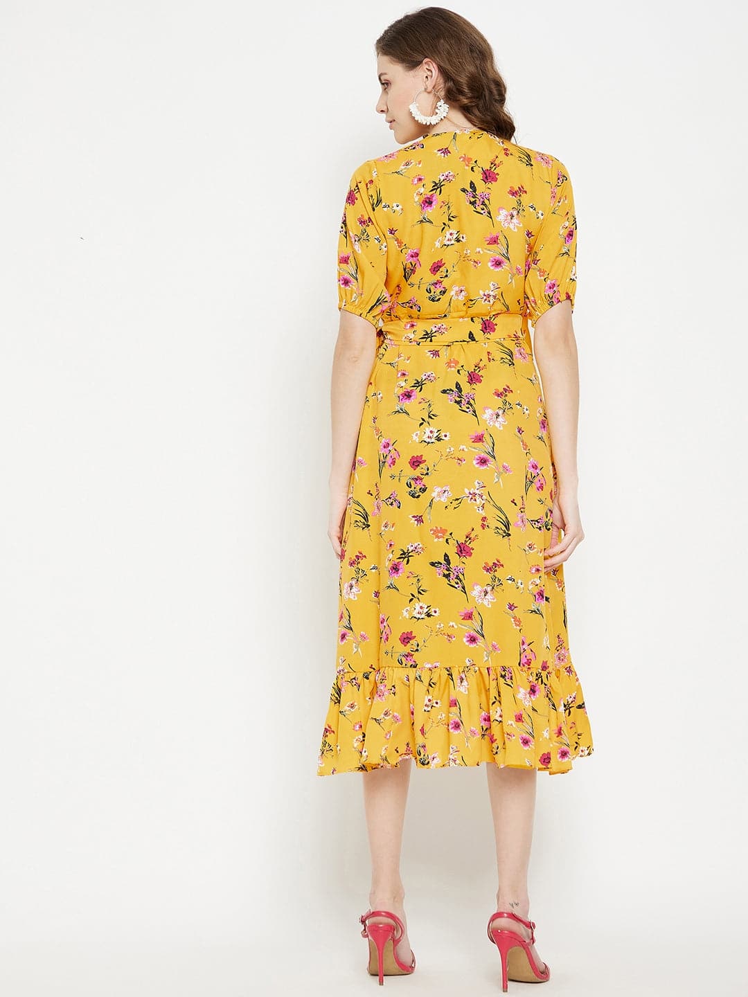 Floral Print Midi Wrap Dress