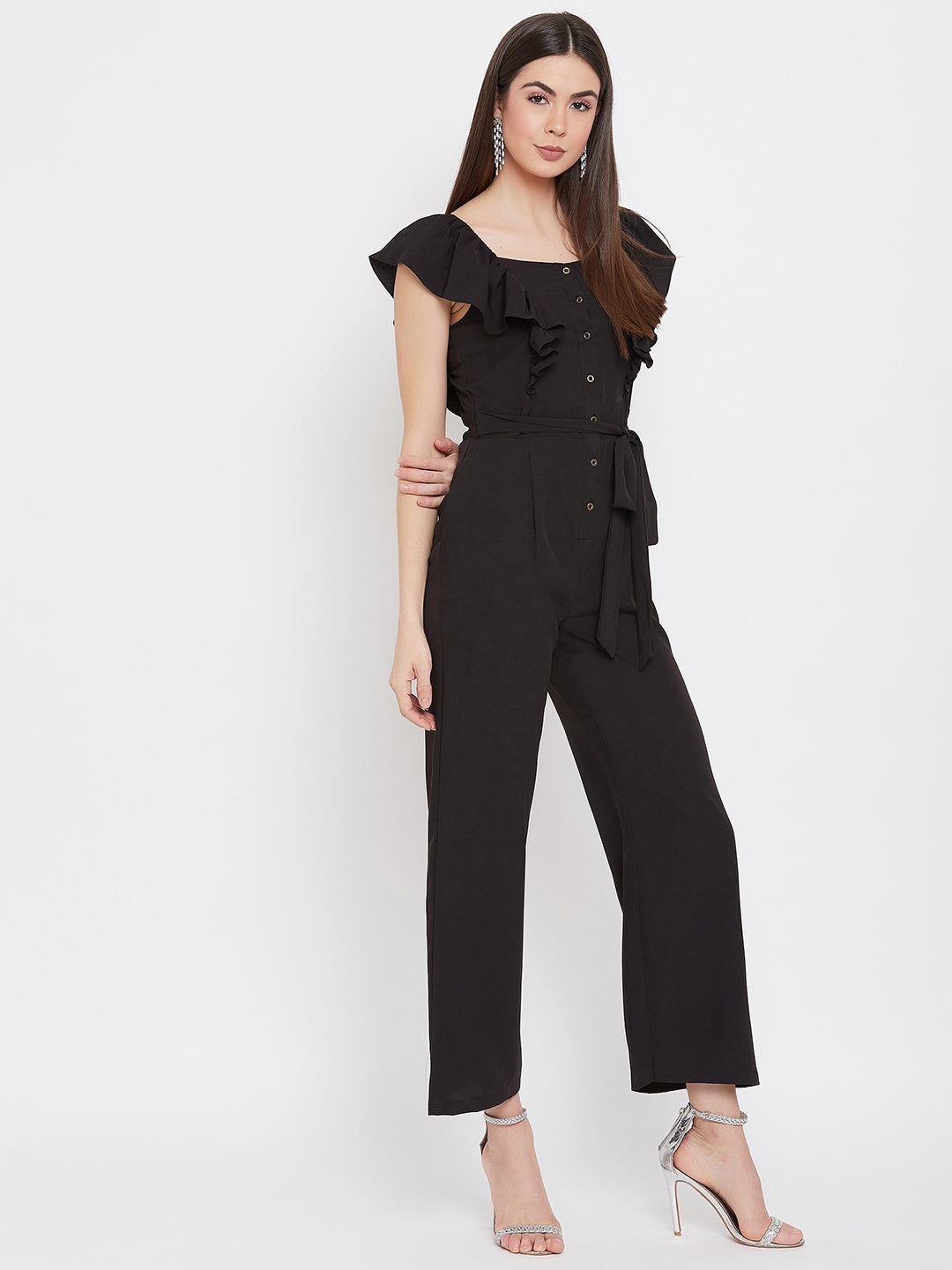 Short Ruffle Sleeved Jumpsuit - Uptownie
