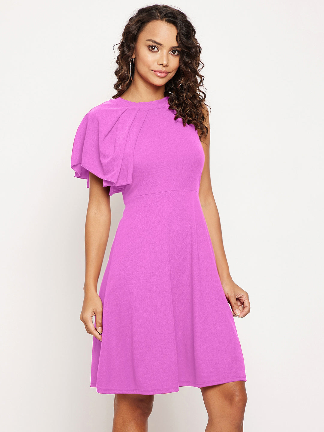 Ruffle Detail Stretchable Cotton Skater Dress - Uptownie