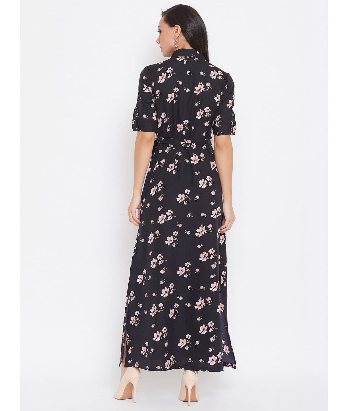 Collar Buttoned Down Shirt Maxi Dress - Uptownie