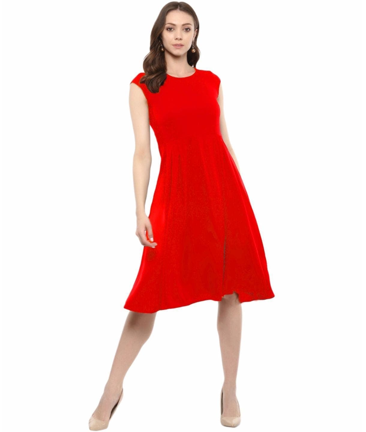 Solid Cap Sleeves Skater Dress - Uptownie