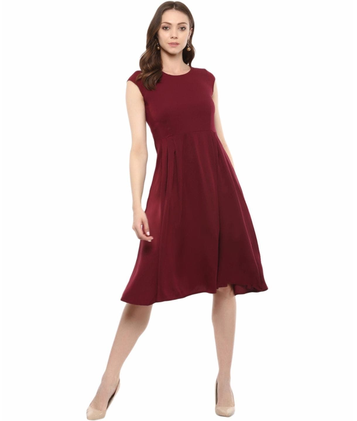 Solid Cap Sleeves Skater Dress - Uptownie