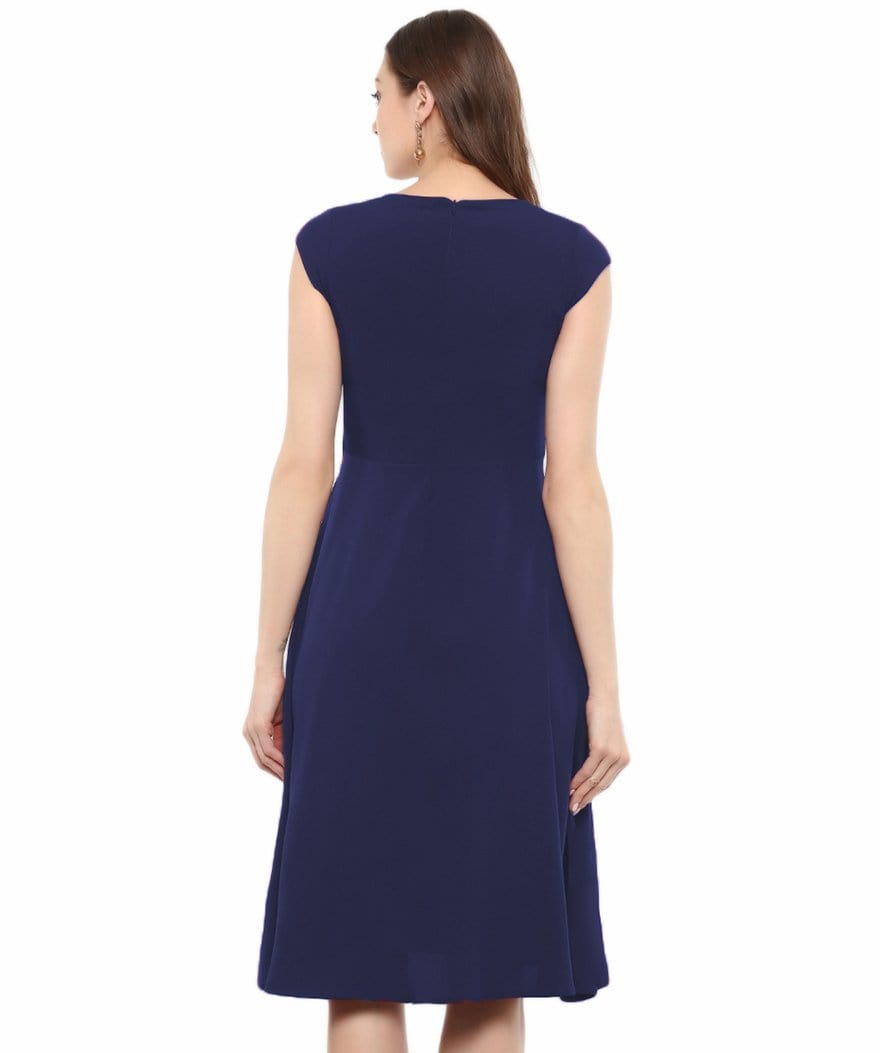 Solid Blue Box Pleated Skater Dress - Uptownie