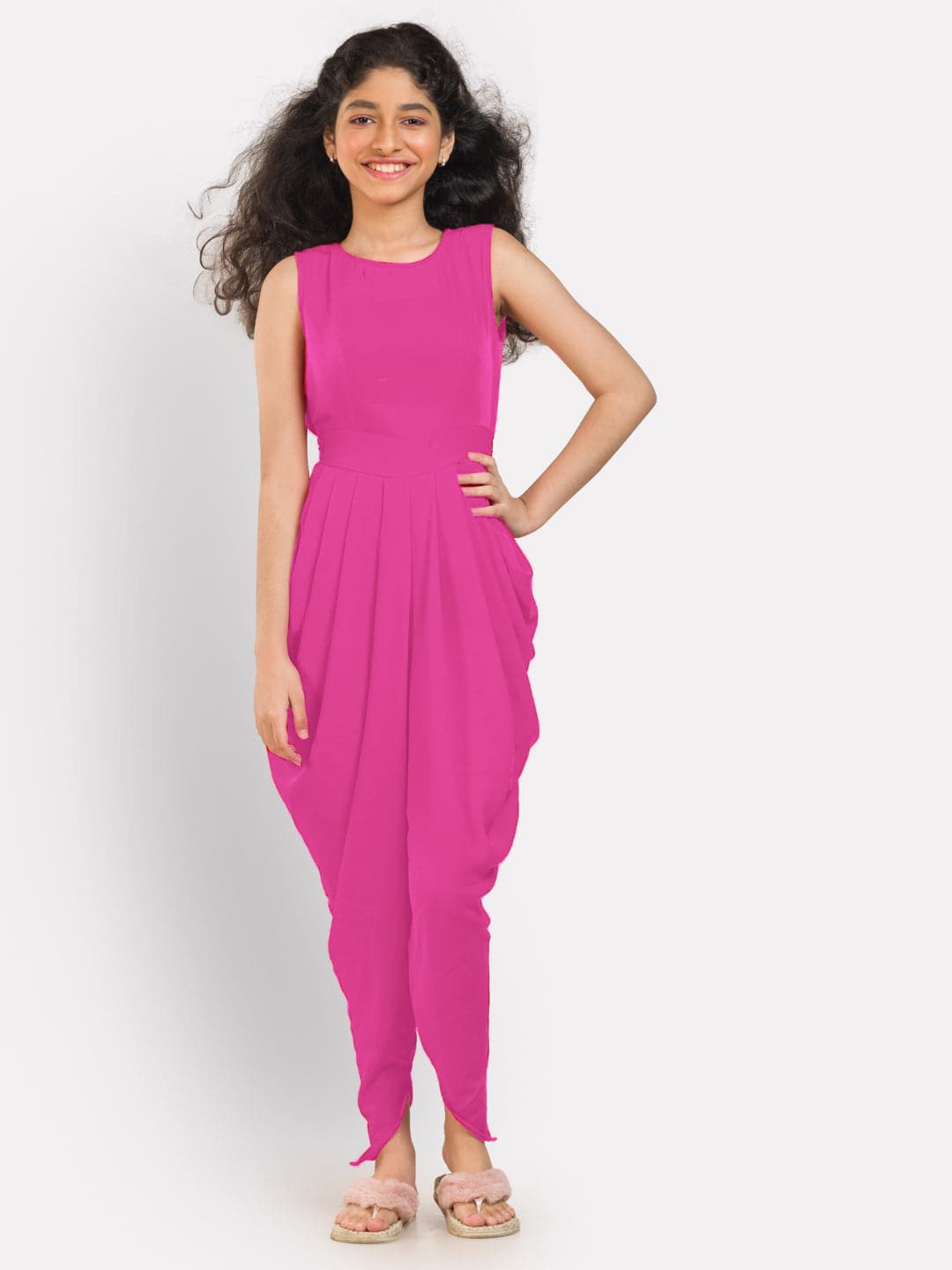 Solid Elasticated Dhoti Jumpsuit for Girls - Uptownie