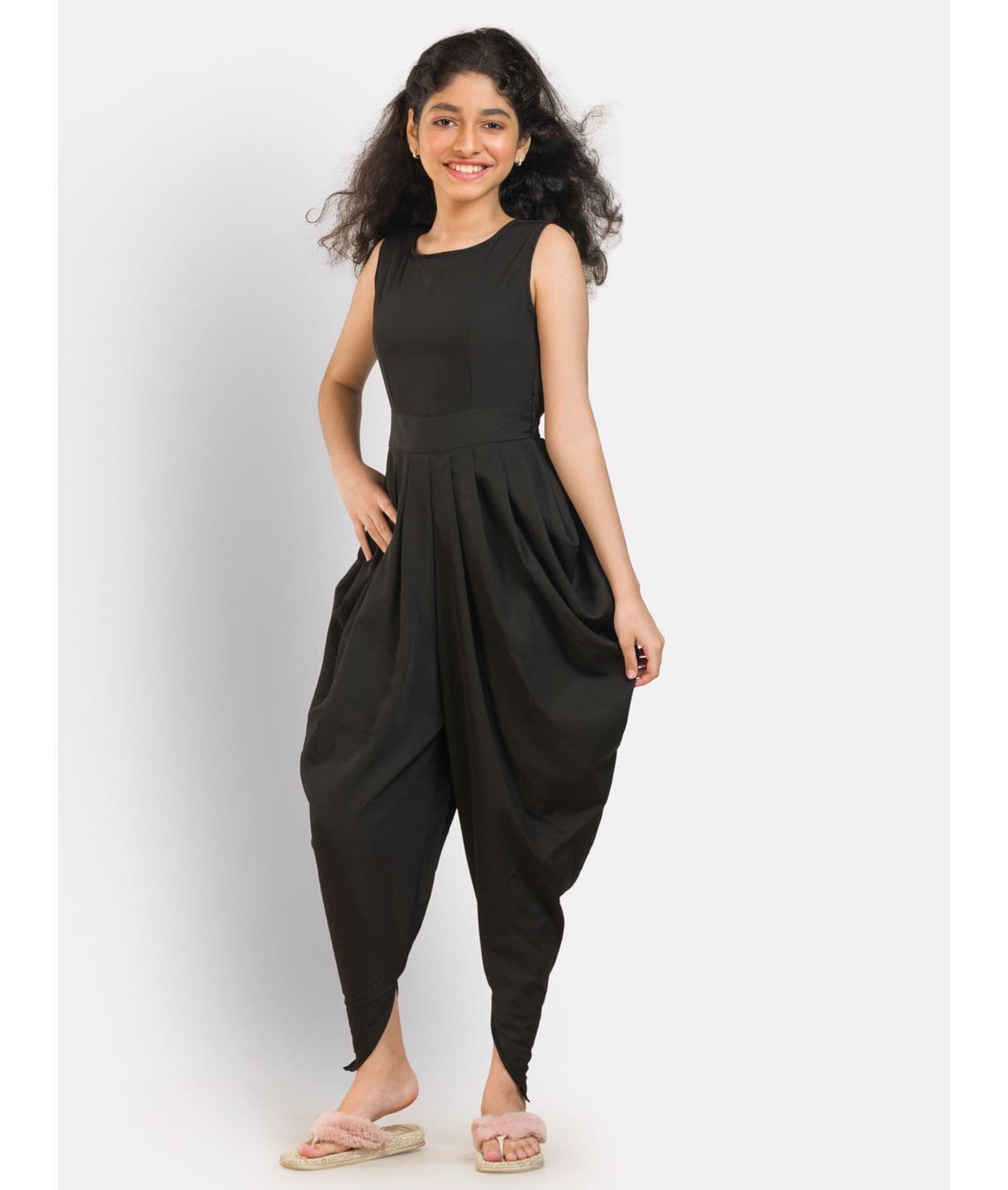 Floral Printed Elasticated Dhoti Jumpsuit for Girls - Uptownie