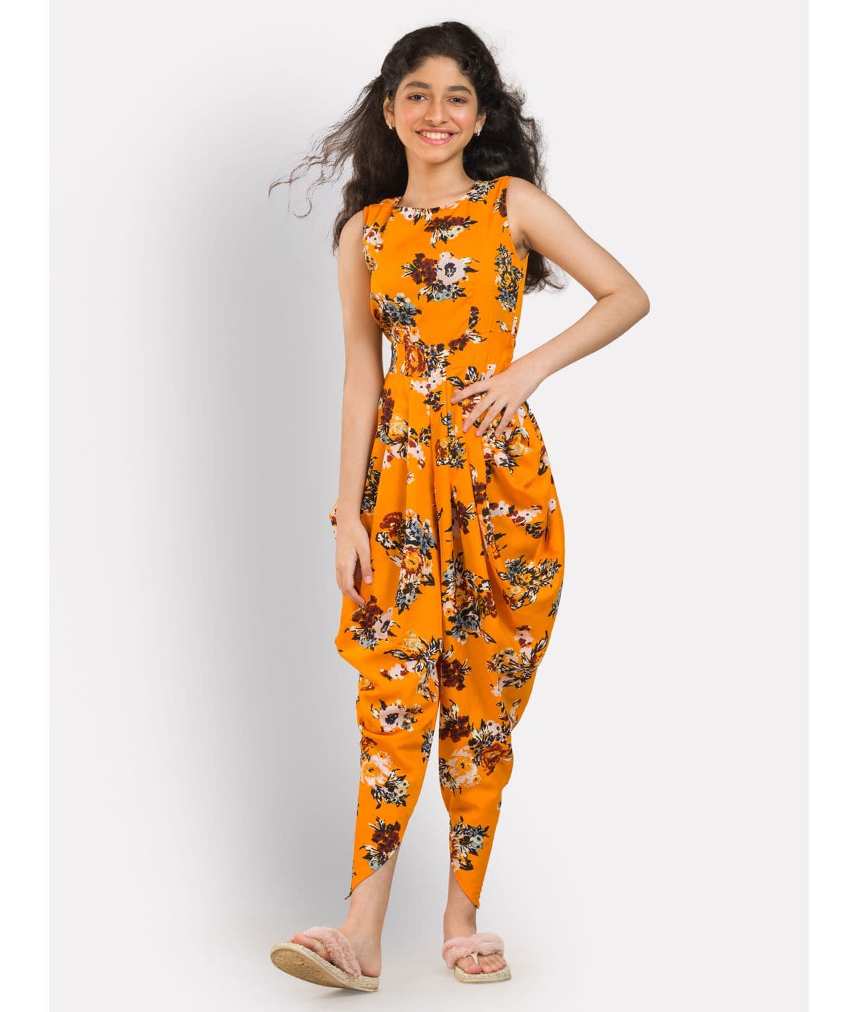 Multi colour elasticated Dhoti Jumpsuit for Girls