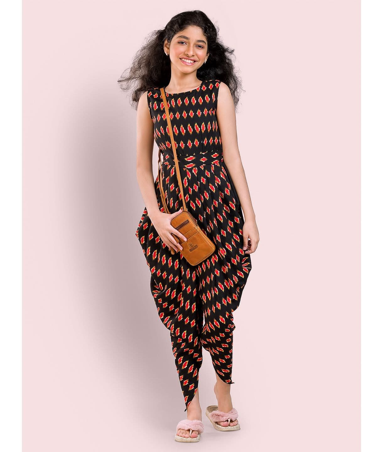 Multi colour elasticated Dhoti Jumpsuit for Girls - Uptownie