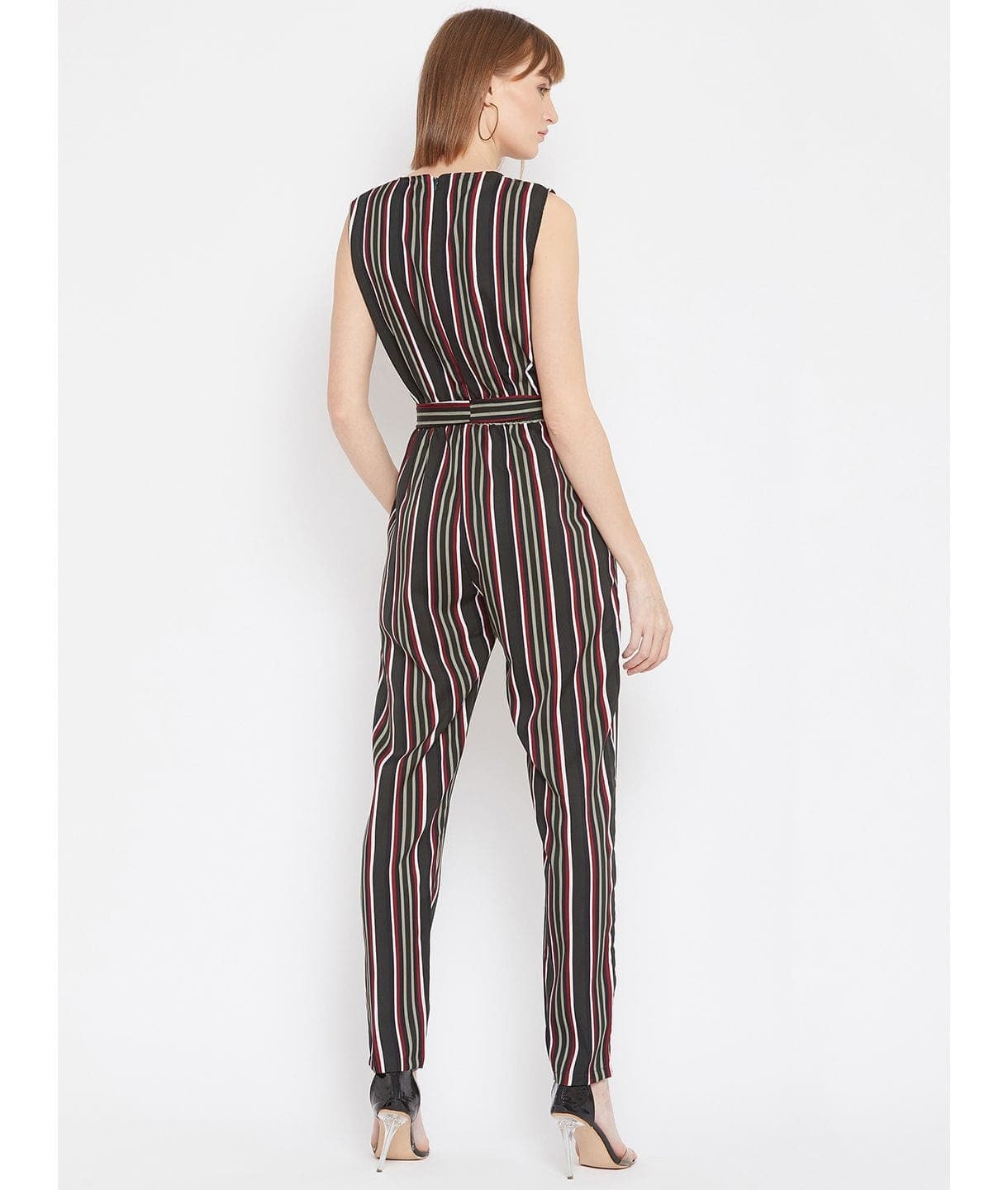 Striped Keyhole Jumpsuit with Belt - Uptownie
