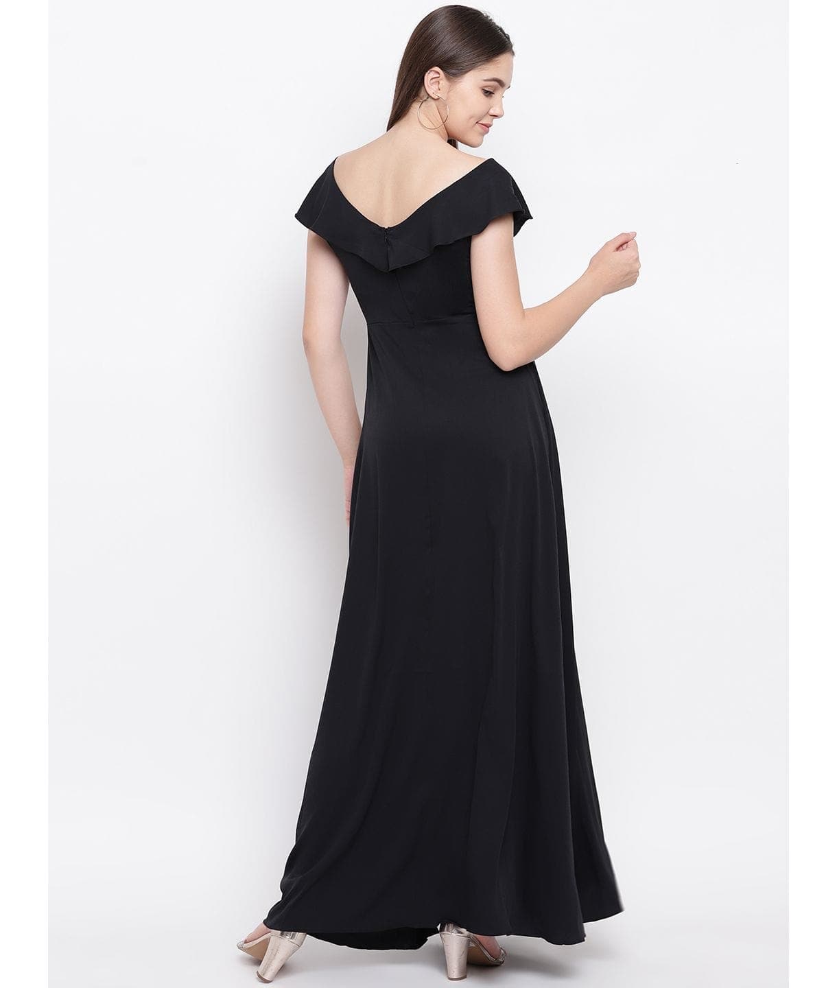 slim fit dress slacks Fariha Flared Ruffle Sleeve Satin Maxi Dress main image 1