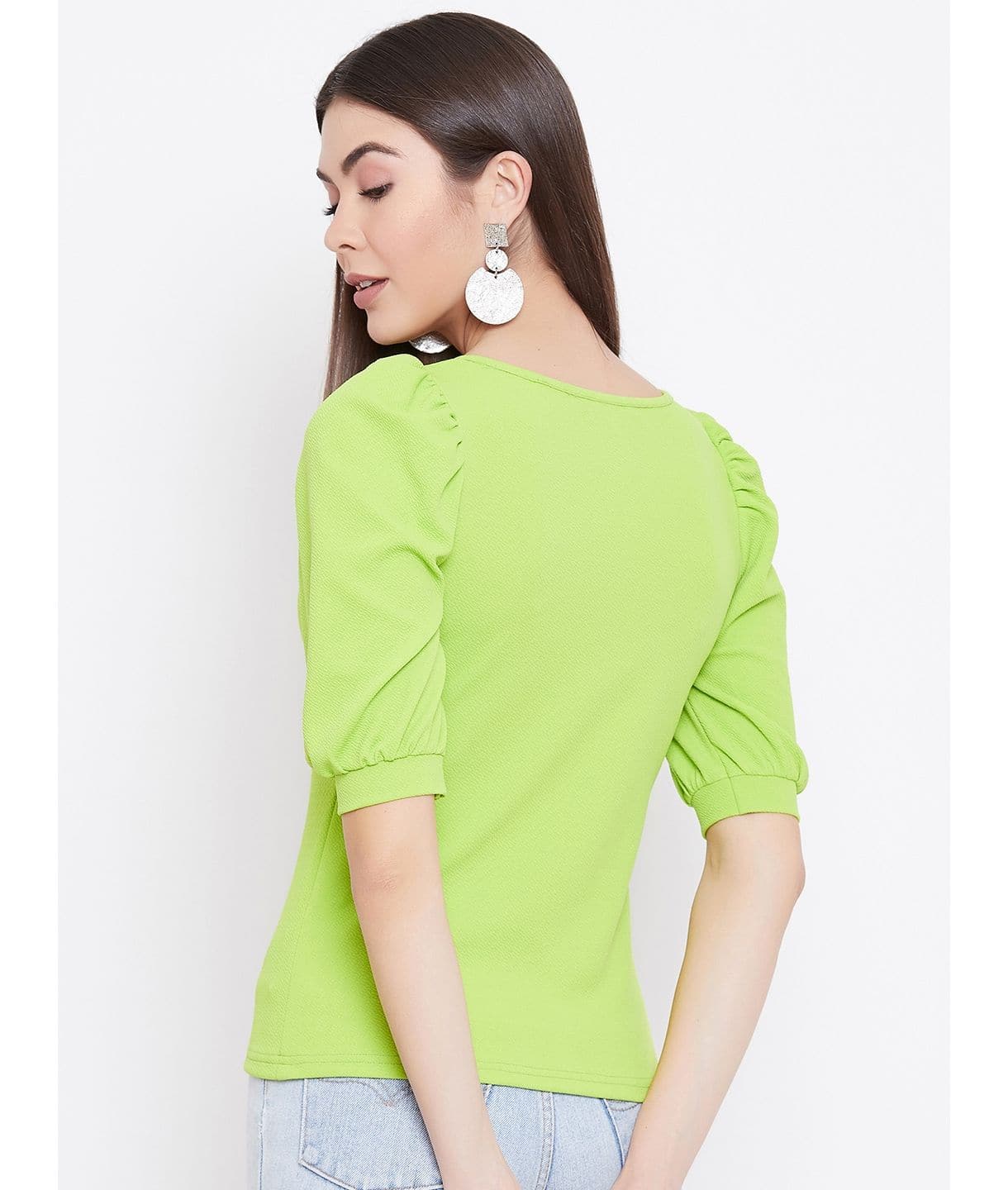 Plus Cotton Solid Stretchable Puff Sleeve Top - Uptownie