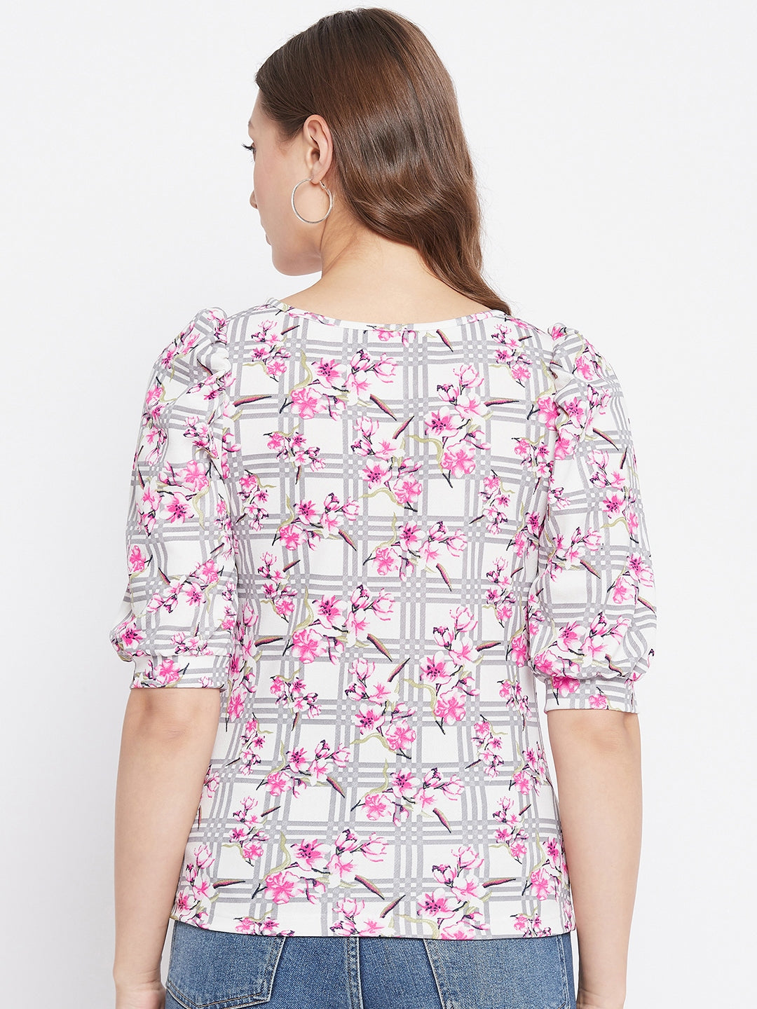 Cotton Floral Stretchable Puff Sleeve Top - Uptownie