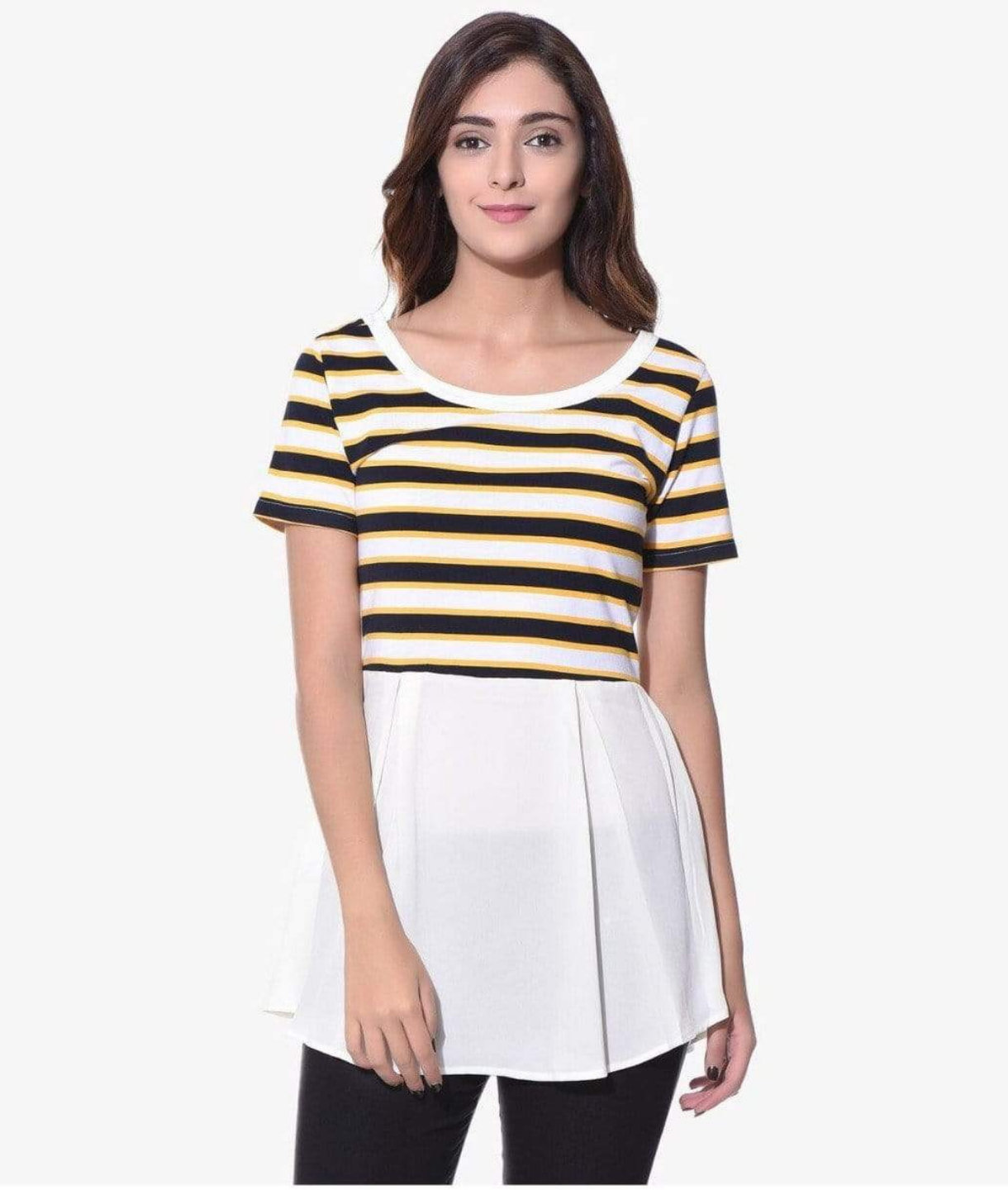 Striped Black & Yellow Top/Tunic (cotton) - Uptownie
