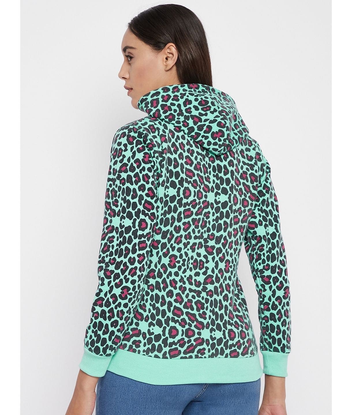 Animal Print Cotton Zippered Hoodie with Pockets - Uptownie