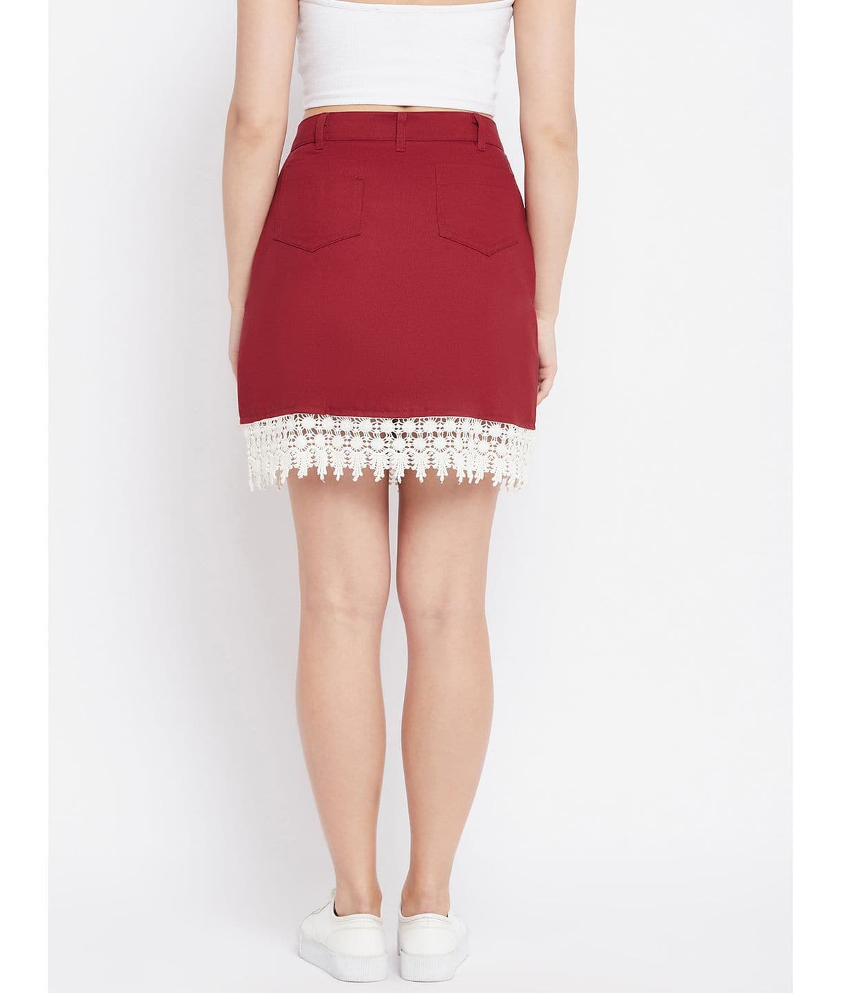 Stretchable Knee length Lace Denim Skirt - Uptownie