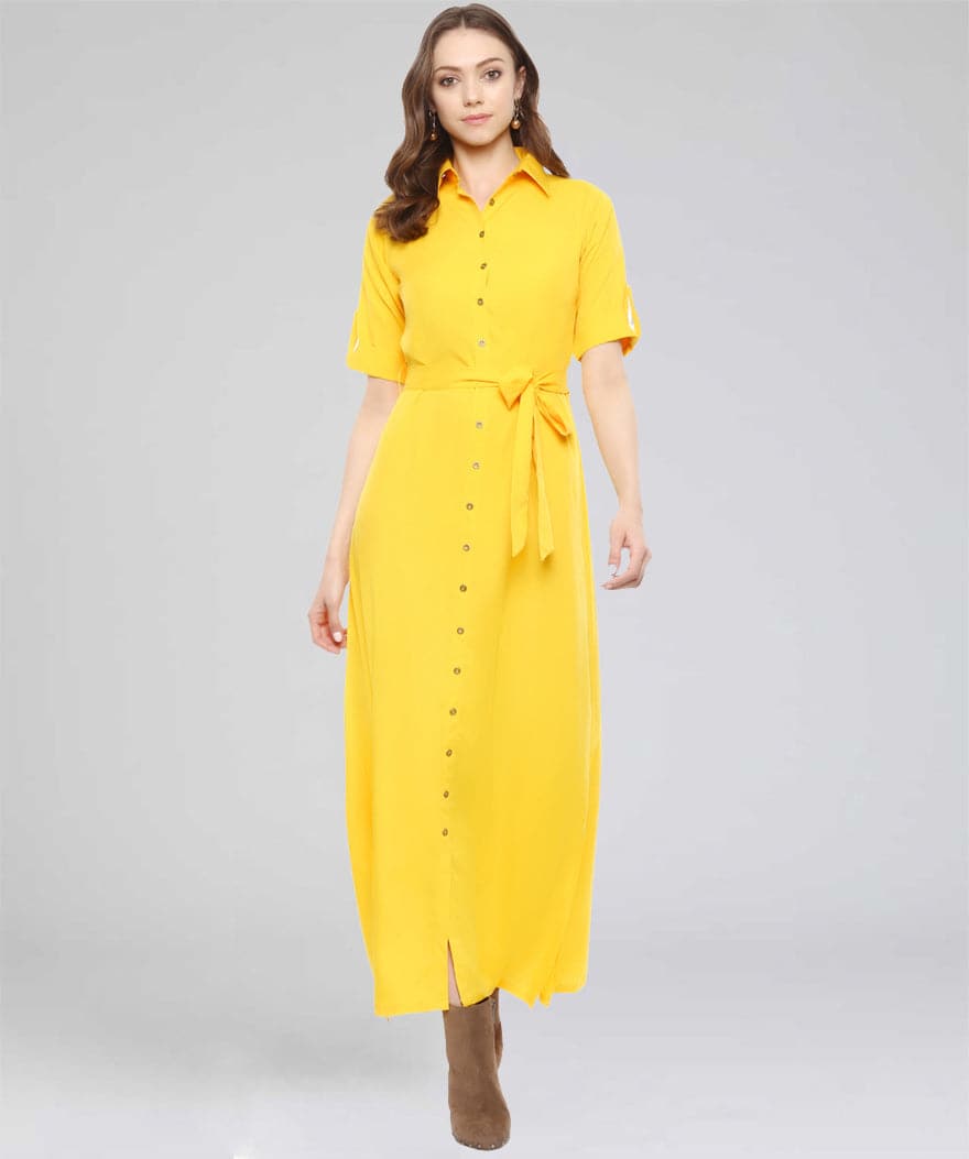 Collar Buttoned Down Shirt Maxi Dress - Uptownie