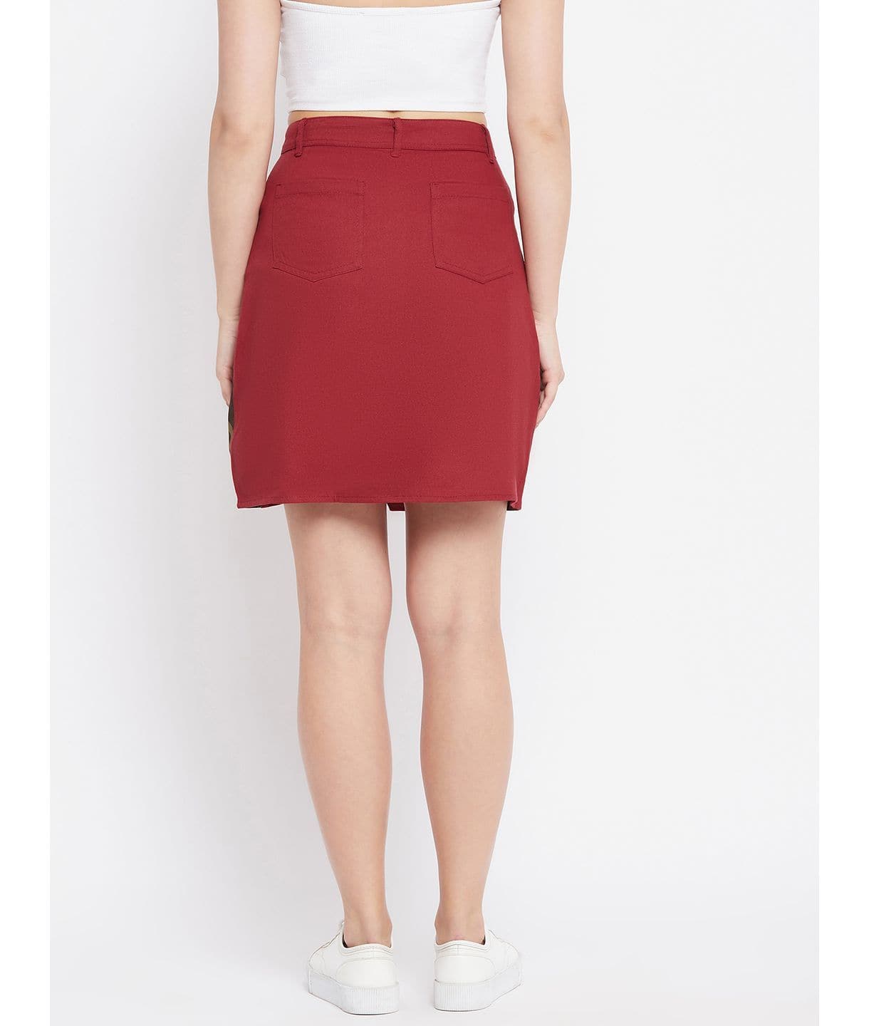 Stretchable Knee length Side Patch Denim Skirt - Uptownie
