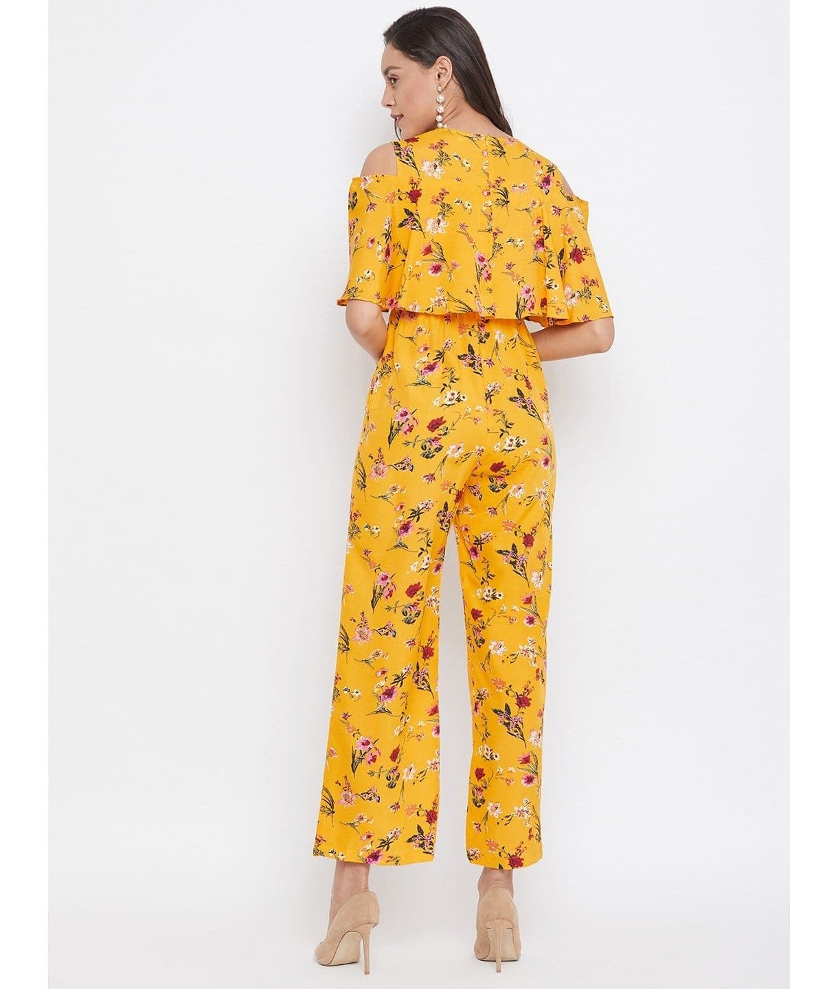 Floral Cold Shoulder Flared Jumpsuit - Uptownie