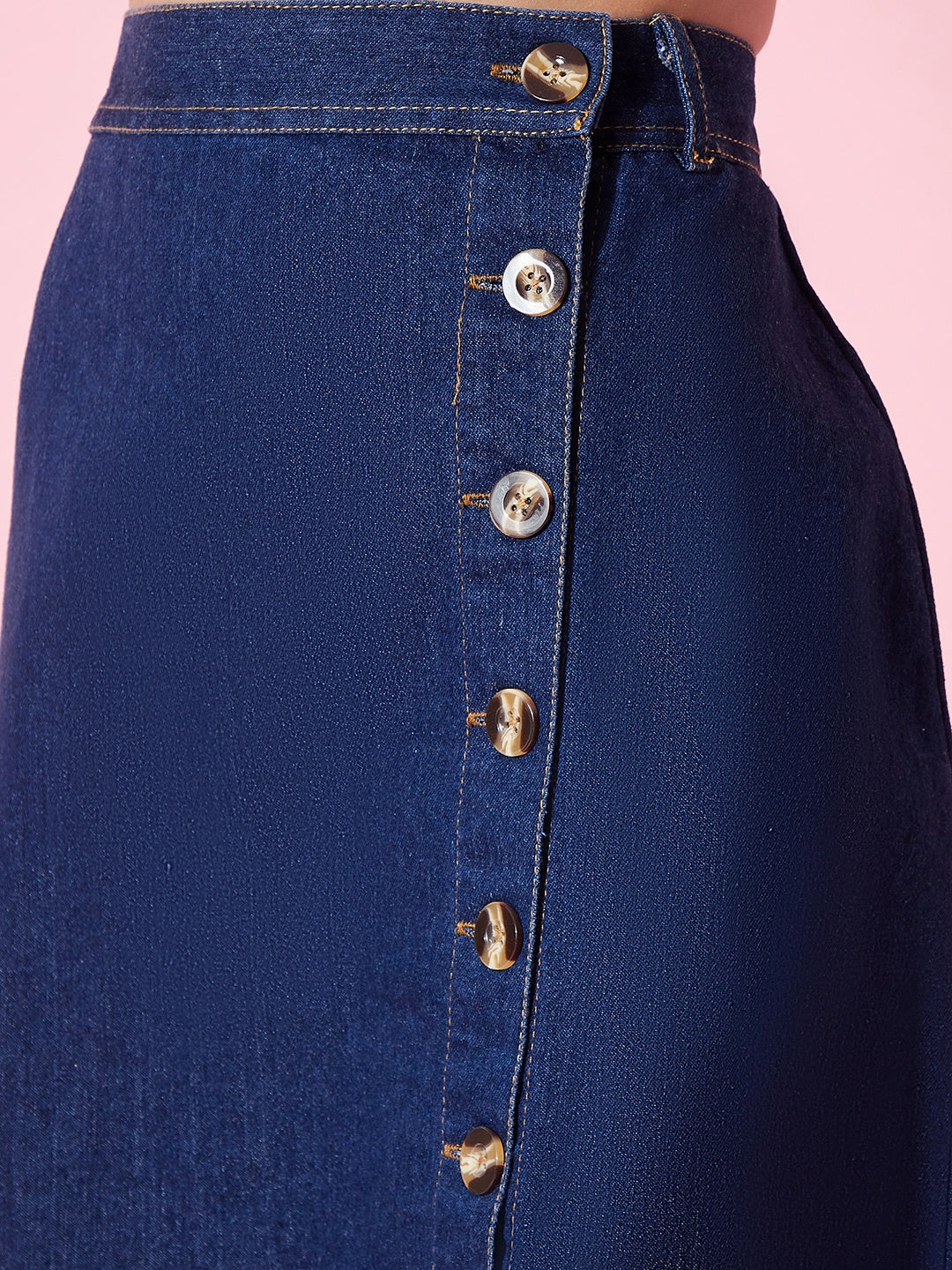 Stretchable Knee length Denim Skirt - Uptownie