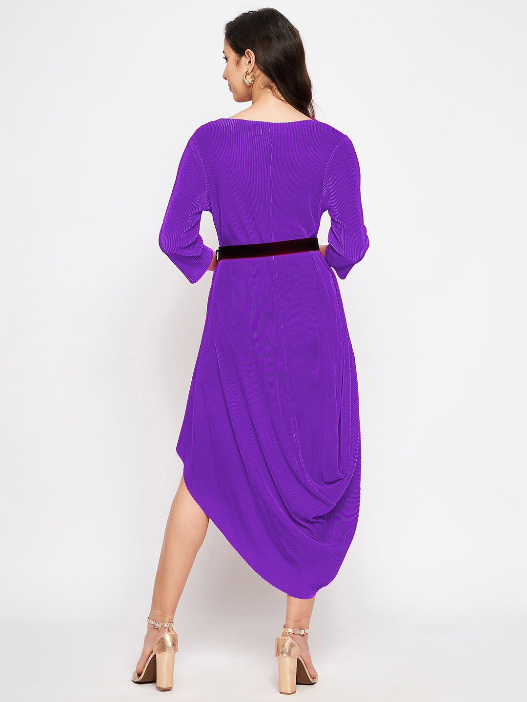 Pleated Cowl Cut Midi Dress - Uptownie