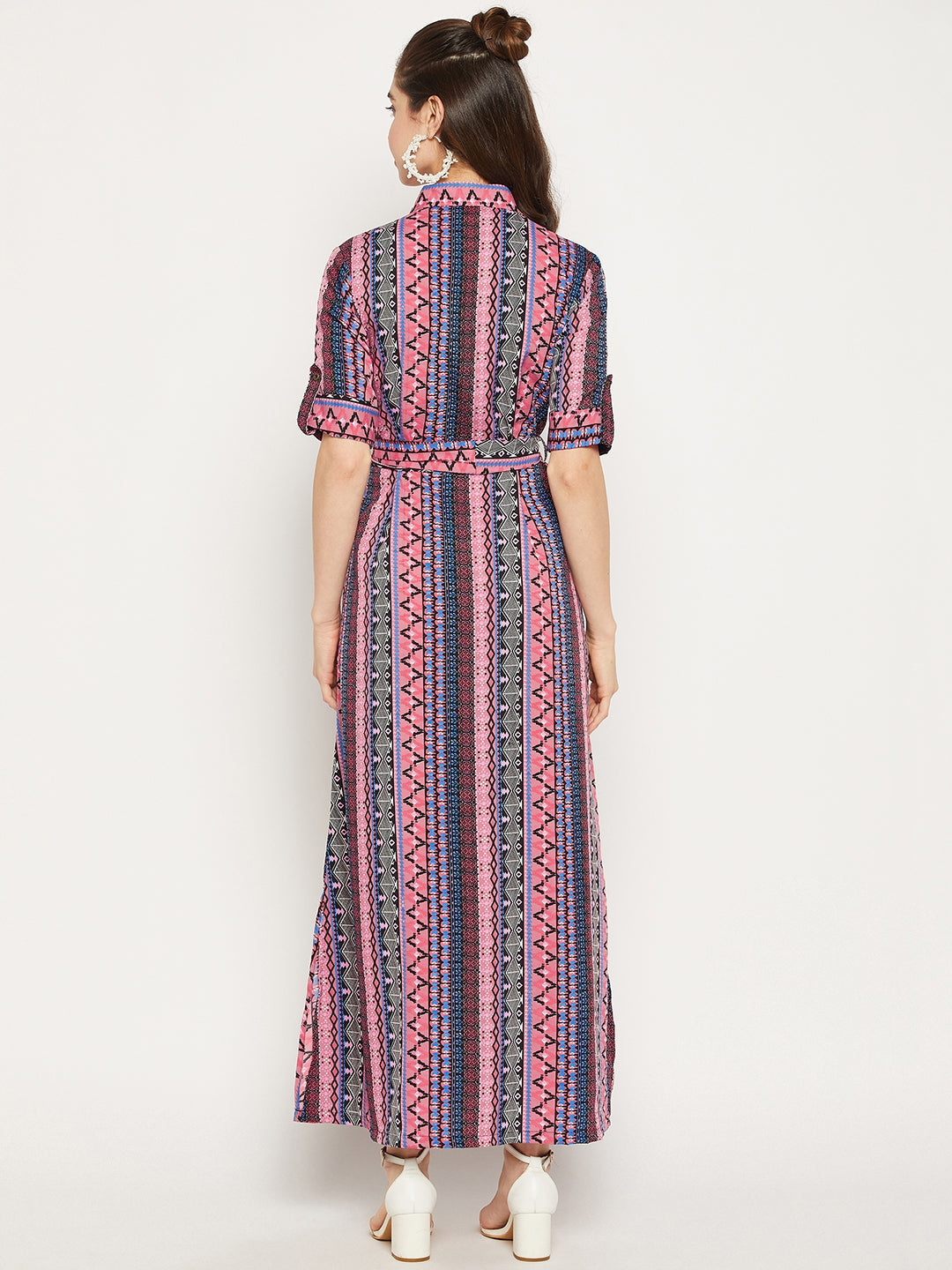 Collar Buttoned Down Shirt Maxi Dress - Uptownie