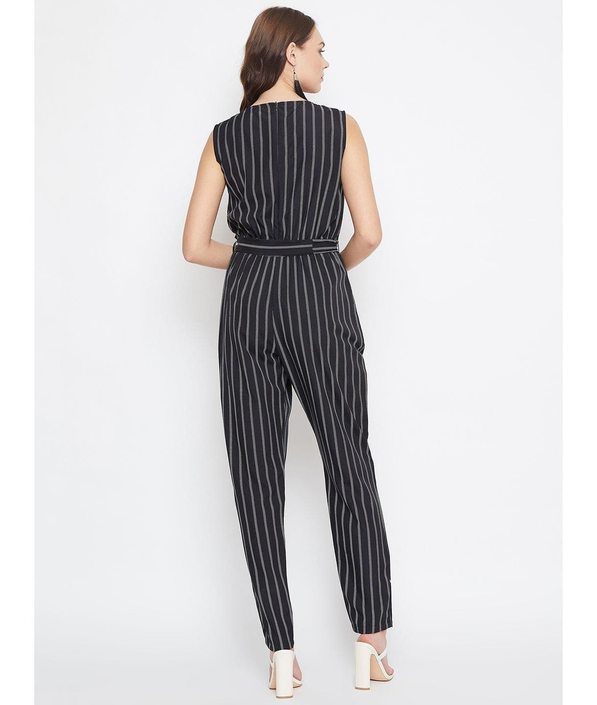 Striped Keyhole Jumpsuit with Belt - Uptownie