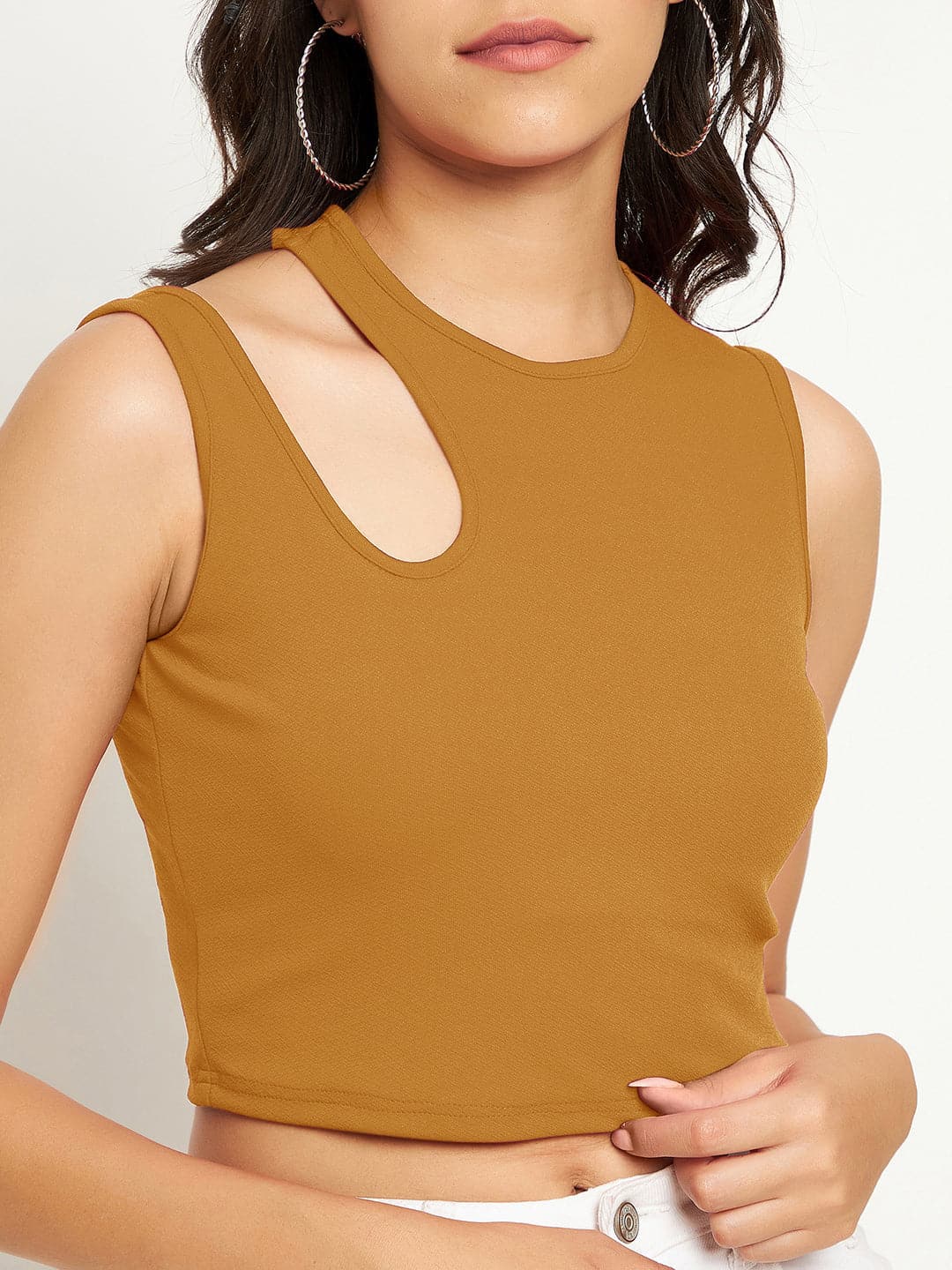 Cotton Stretchable Shoulder Cutout Crop Top - Uptownie