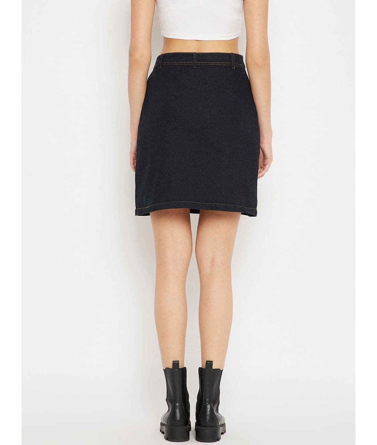 Stretchable Knee length Denim Skirt - Uptownie