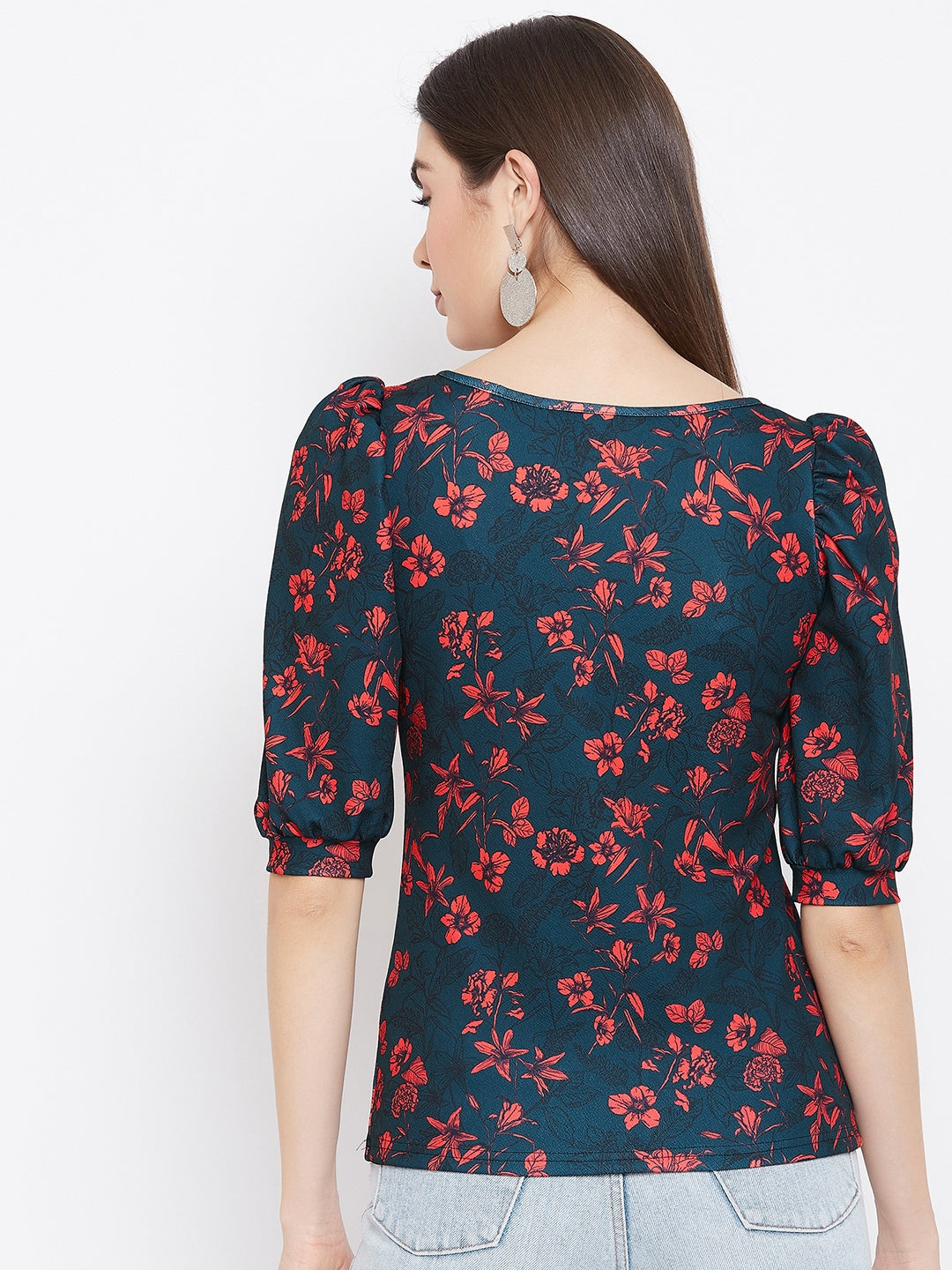 Cotton Floral Stretchable Puff Sleeve Top - Uptownie