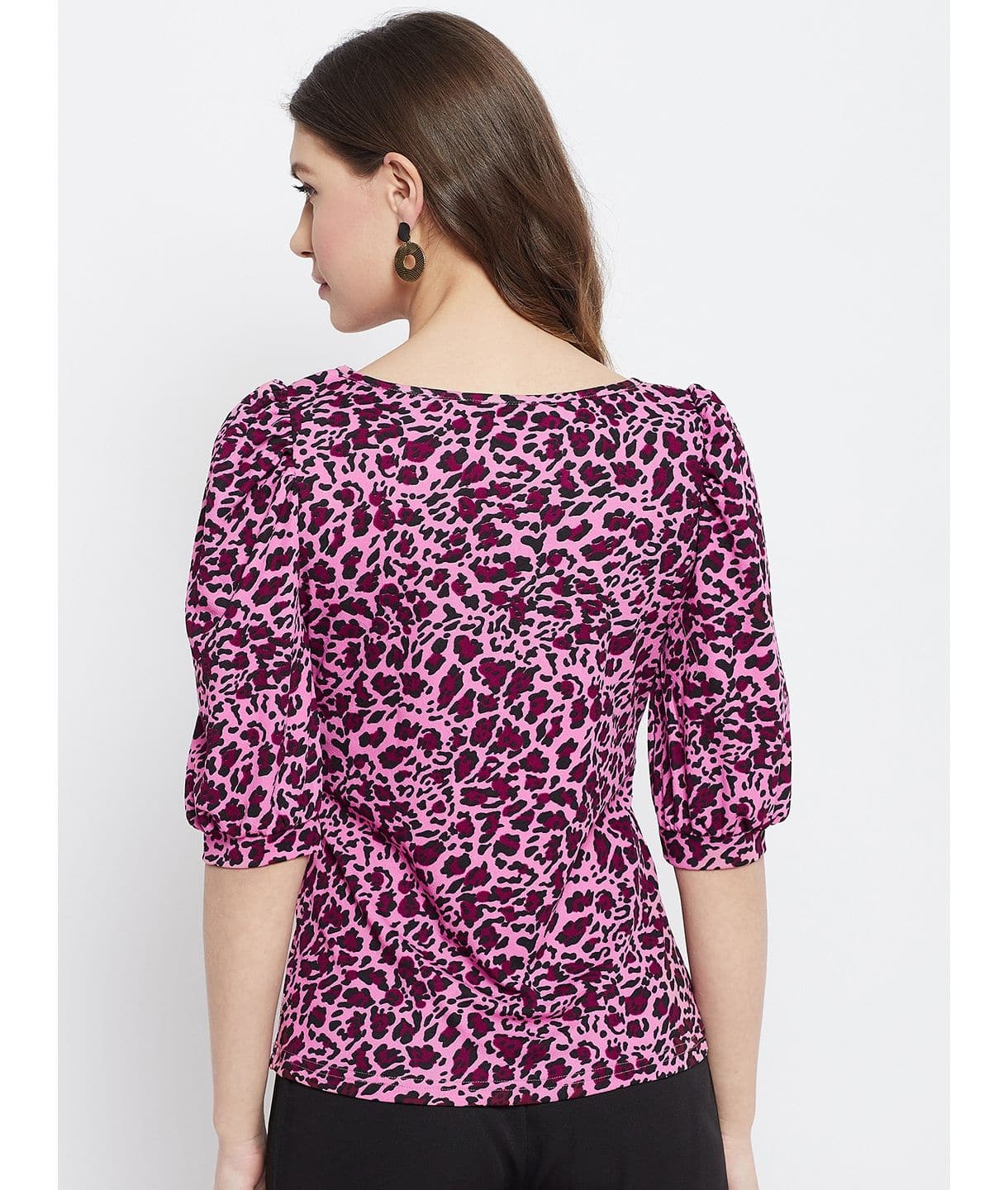 Cotton Animal Printed Stretchable Puff Sleeve Top - Uptownie