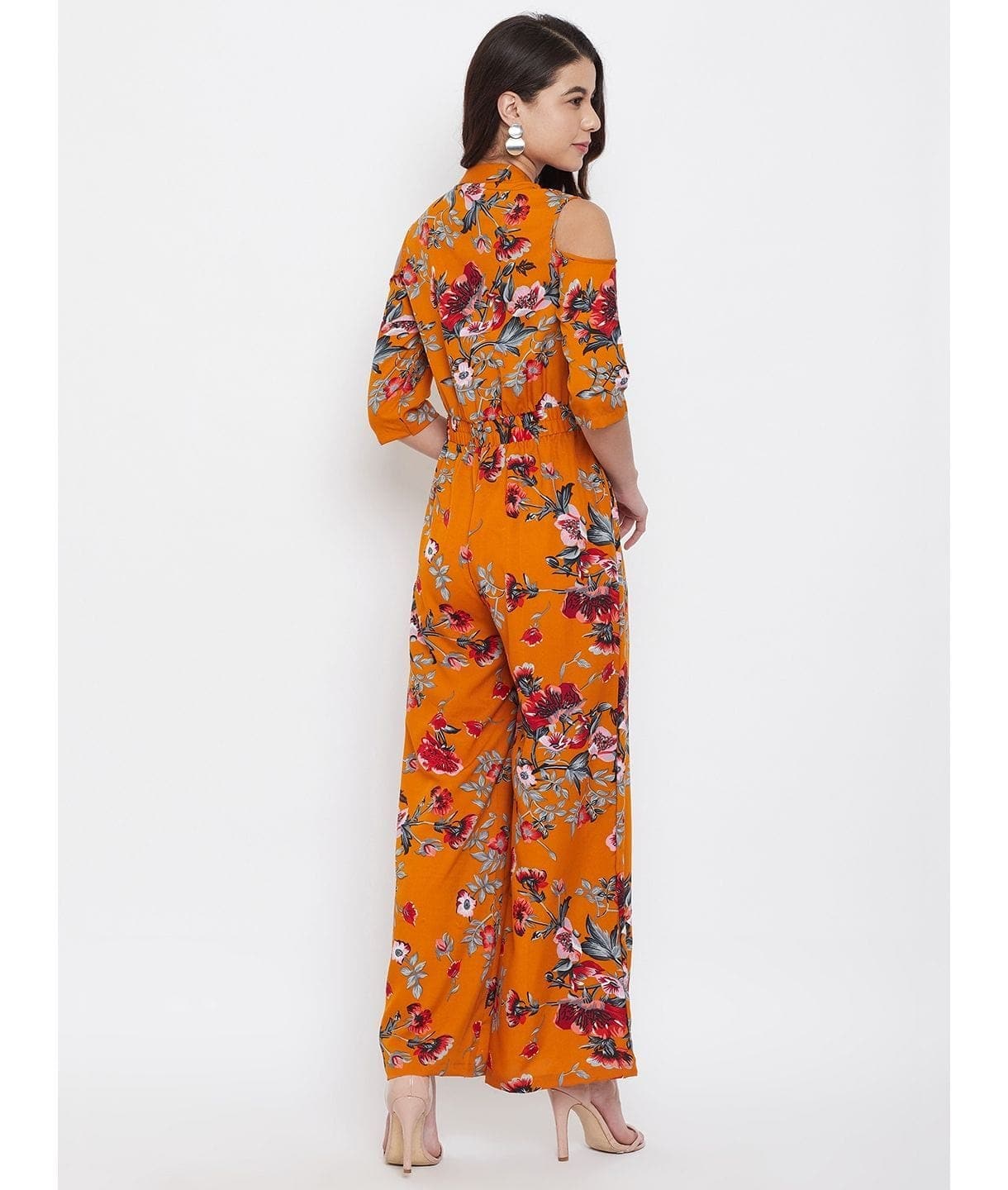 Cold Shoulder Printed Jumpsuit - Uptownie