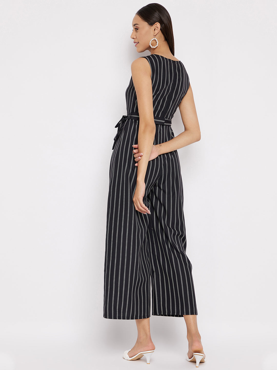 Waist-Tie Full Length Palazzo Jumpsuit - Uptownie