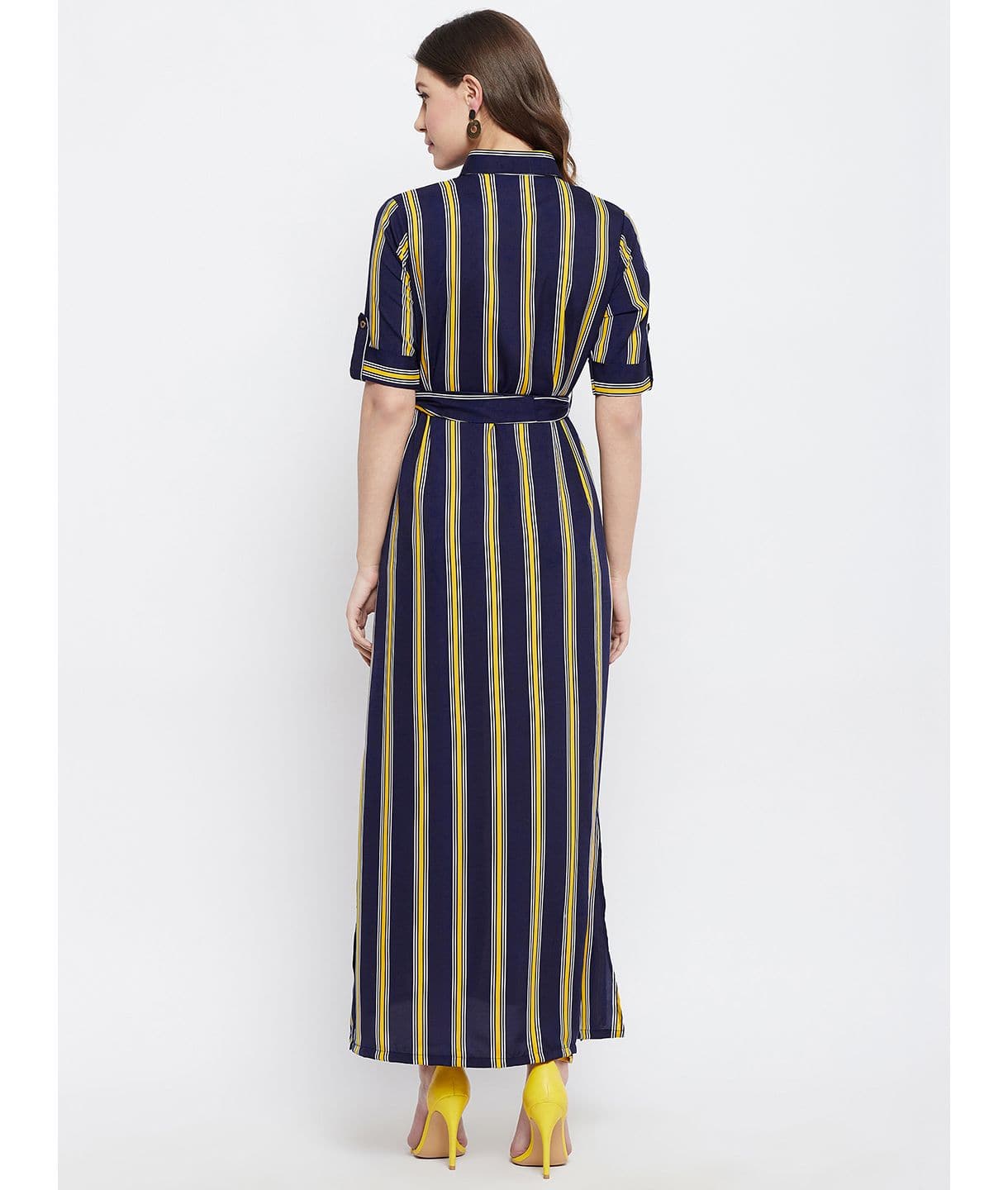 Collar Buttoned Down Shirt Maxi Dress - Uptownie