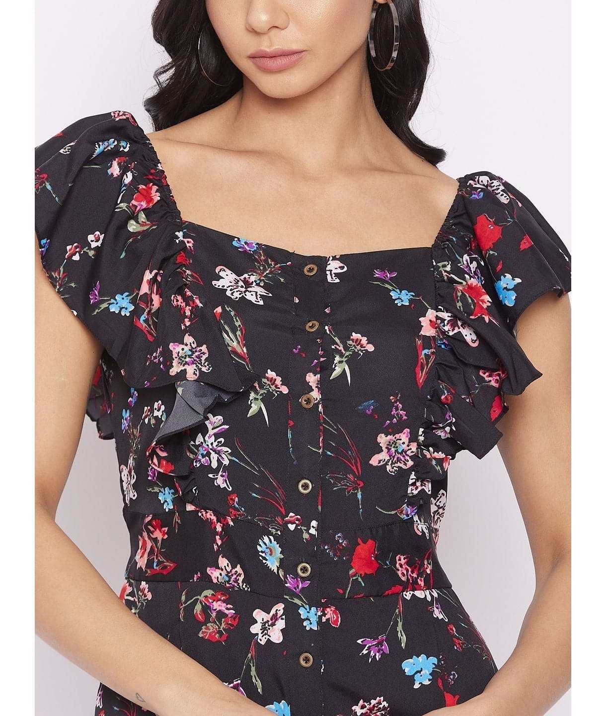 Short Ruffle Sleeved Jumpsuit - Uptownie