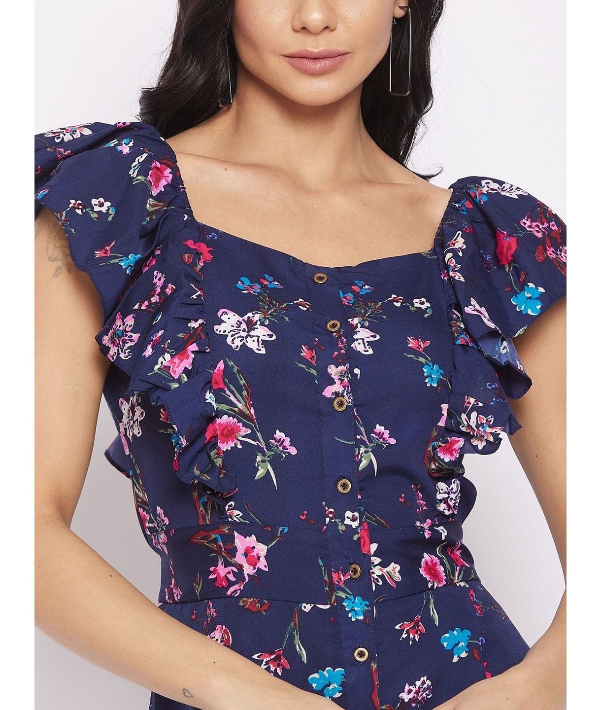 Short Ruffle Sleeved Jumpsuit - Uptownie