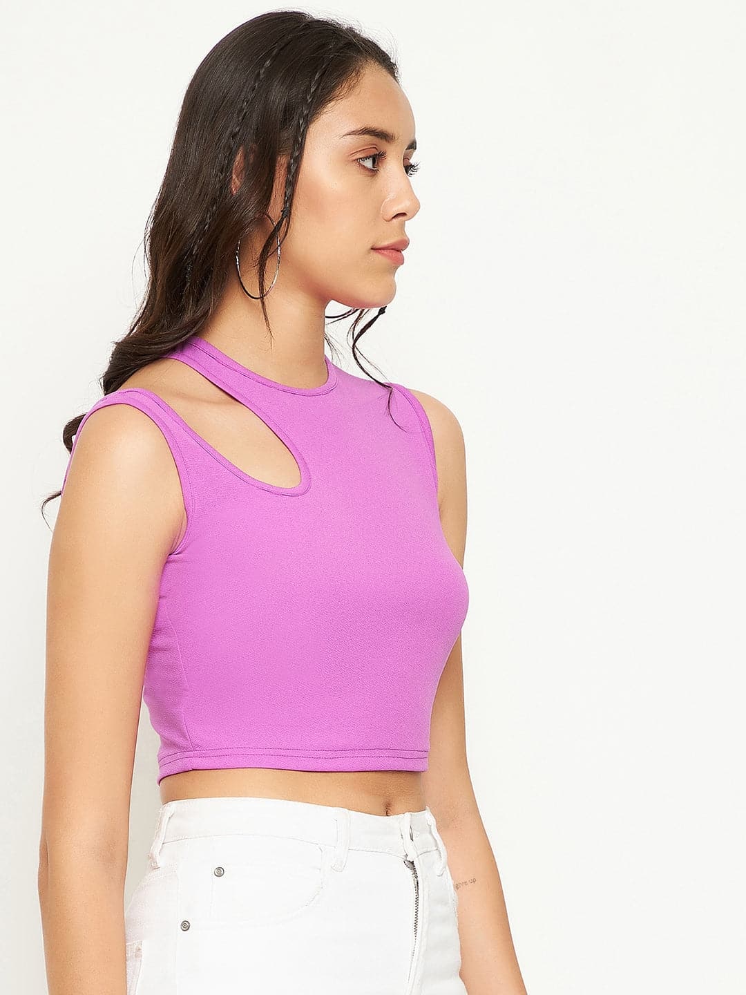 Cotton Stretchable Shoulder Cutout Crop Top - Uptownie