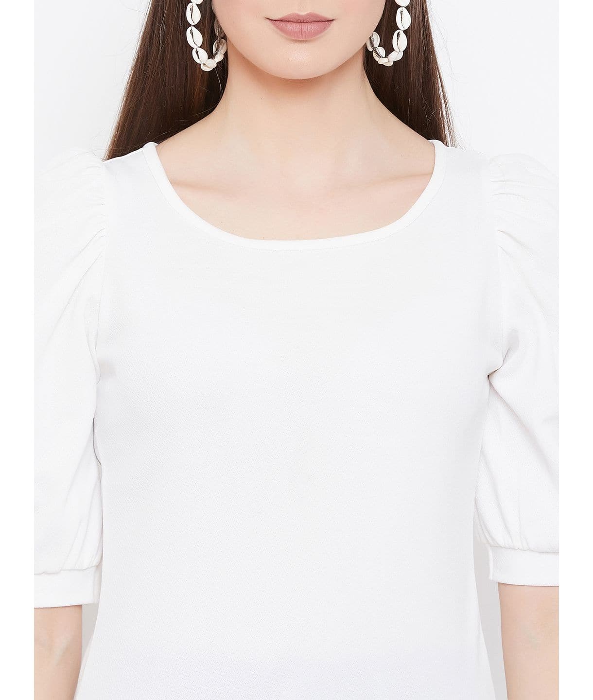 Plus Cotton Solid Stretchable Puff Sleeve Top - Uptownie