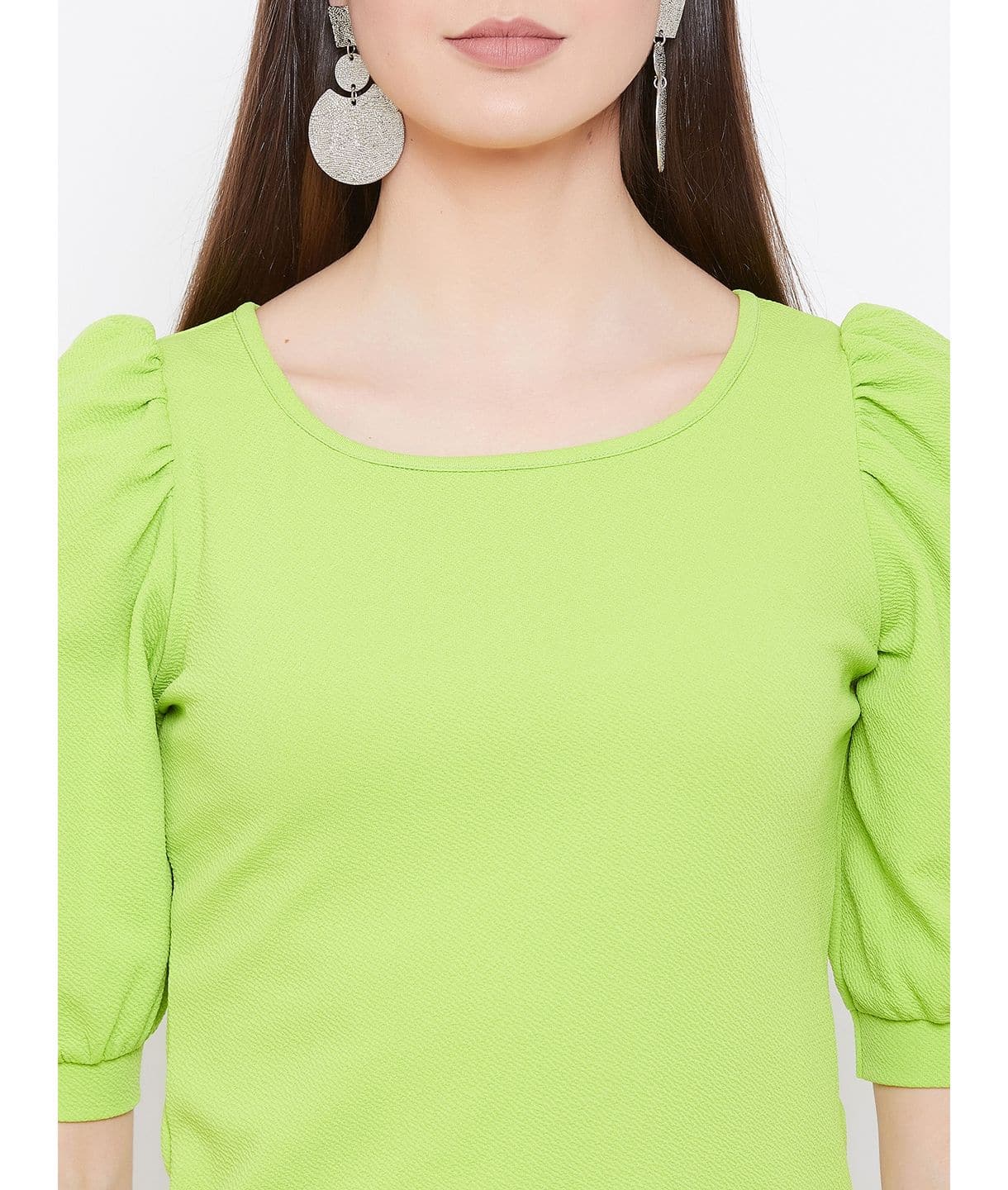 Plus Cotton Solid Stretchable Puff Sleeve Top - Uptownie