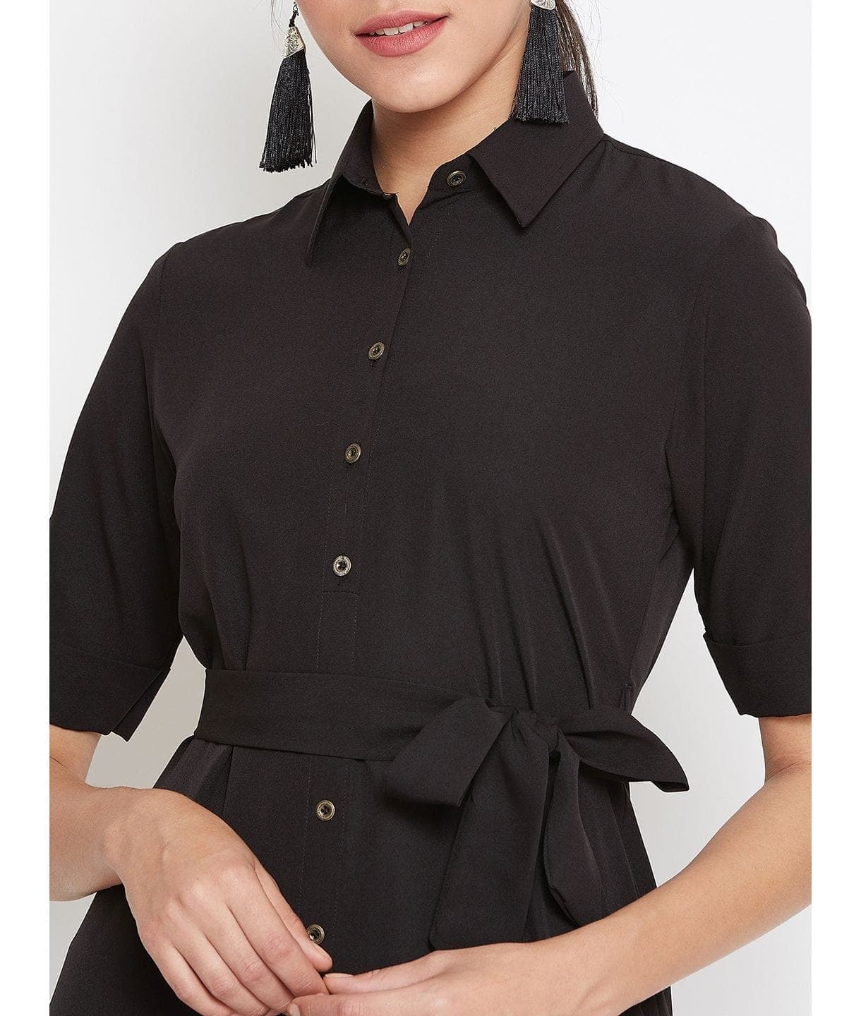 Collar Buttoned Down Shirt Maxi Dress - Uptownie