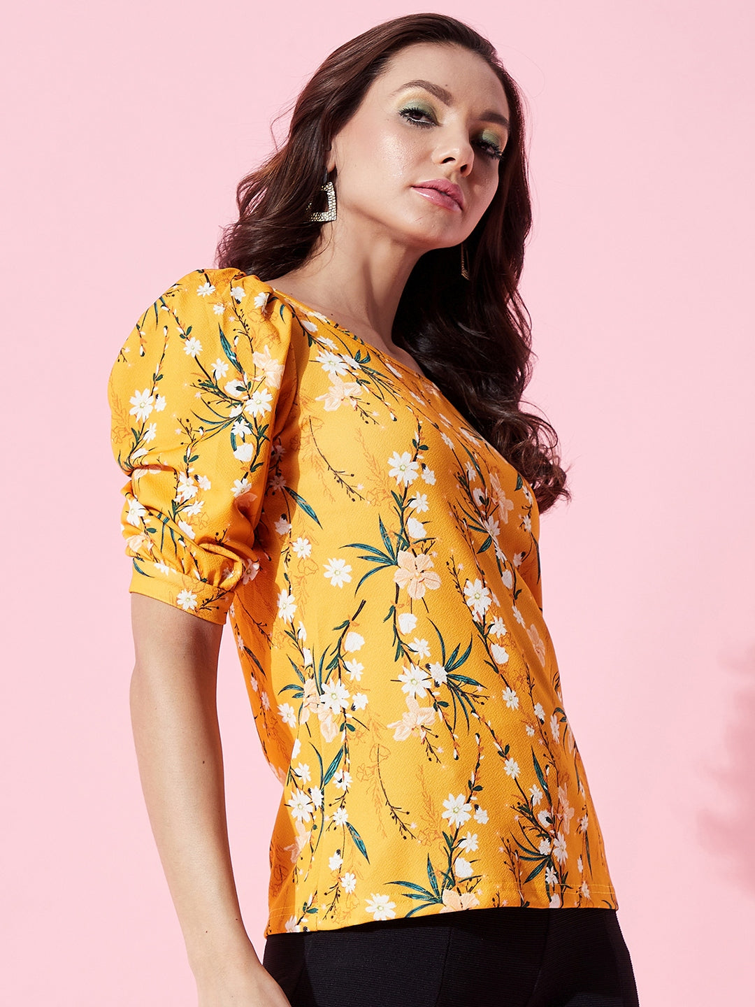 Cotton Floral Stretchable Puff Sleeve Top - Uptownie