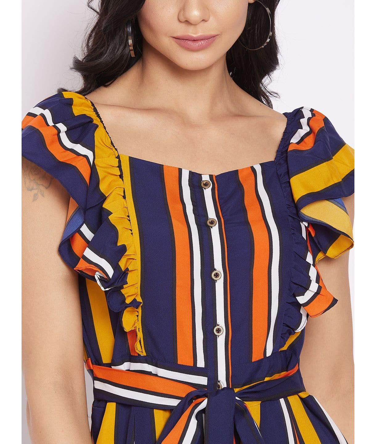 Short Ruffle Sleeved Jumpsuit - Uptownie
